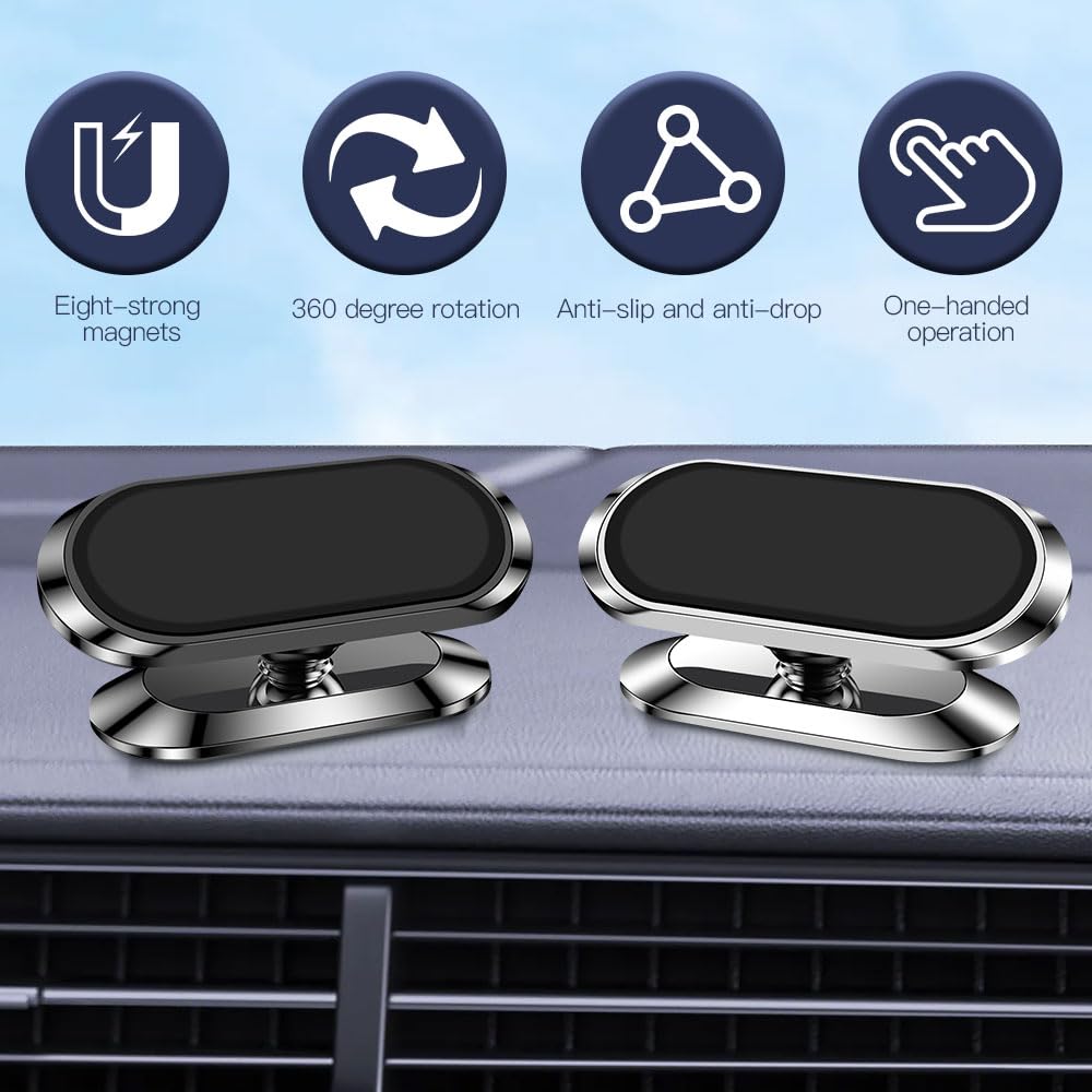 Axfee Magnetic Phone Holder For Car, 【 8X Magnets】 Strong Car Mount, 360° Adjustable Car Phone Holder Mount, Dashboard Car Mount Compatible With Samsung Iphone Etc All Smartphones (2 Pack)