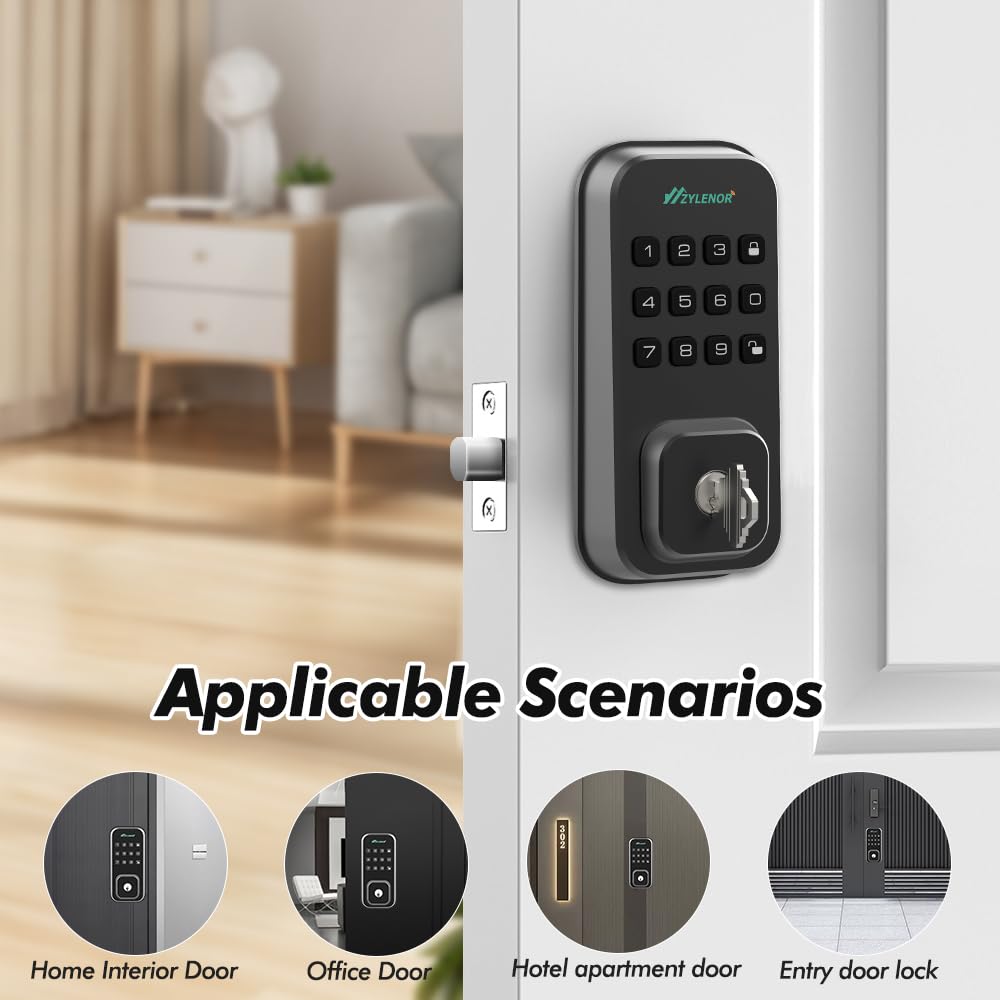 Zylenor Keyless Entry Door Lock, Smart Lock For Front Door With Digital Keypad, Built-In Wifi Deadbolt, App Remote Control With Easy Installation,  Battery Life
