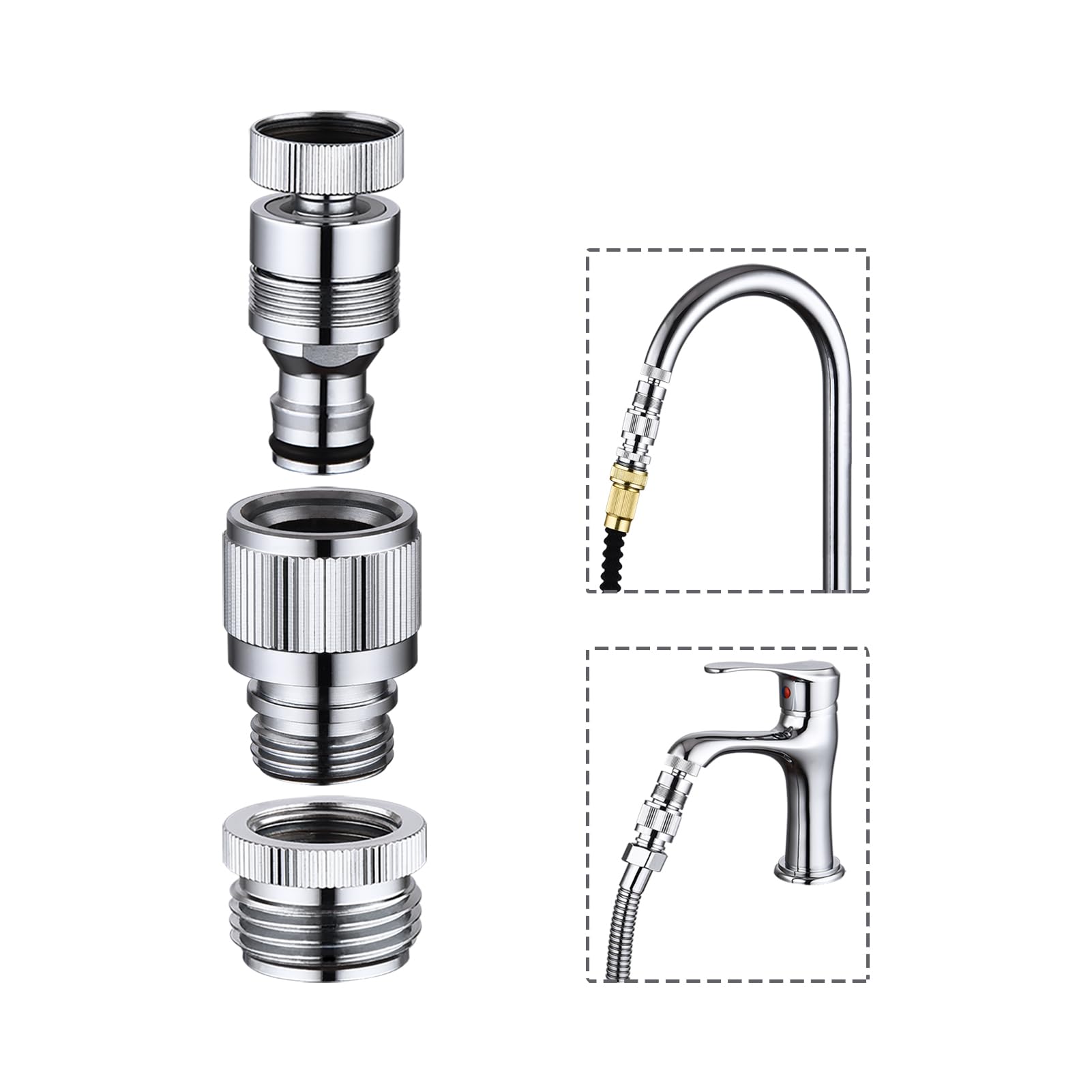Walkinginrain Kitchen Sink Faucet Quick Connector, Dishwasher Washer Snap Coupling Adapter, Faucet To Garden Hose Adapter For Bathroom Kitchen/Shower Hose/Garden Hose