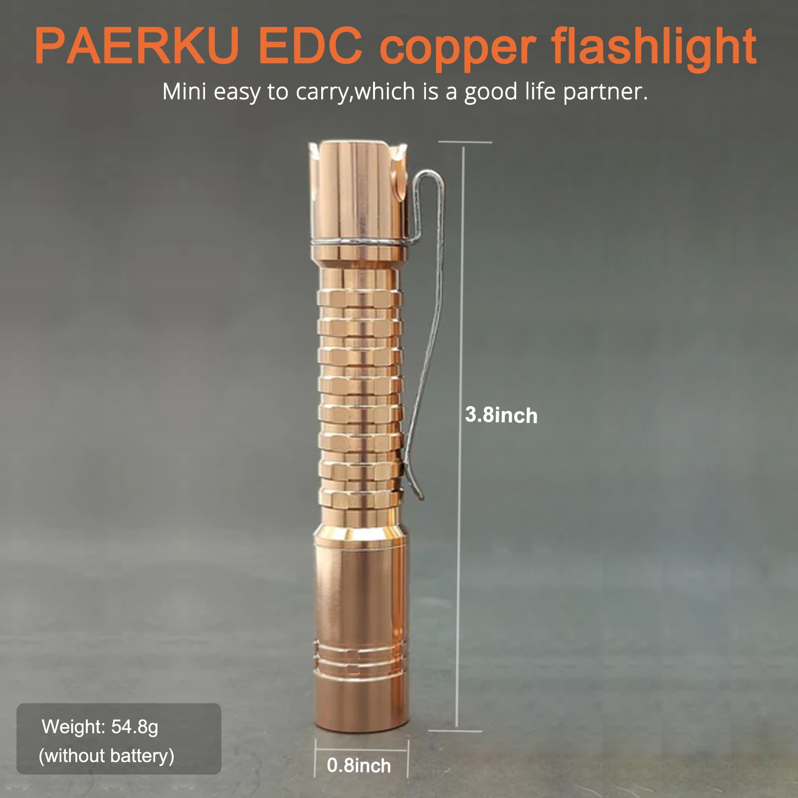 Paerku Pineapple Mini Flashlight,Nichia 519A R9080 4000K Aaa Small Led Copper Flashlight By Reylight For Outdoor, Power Outage Lighting, Emergency Lighting, Without Batteries-Copper