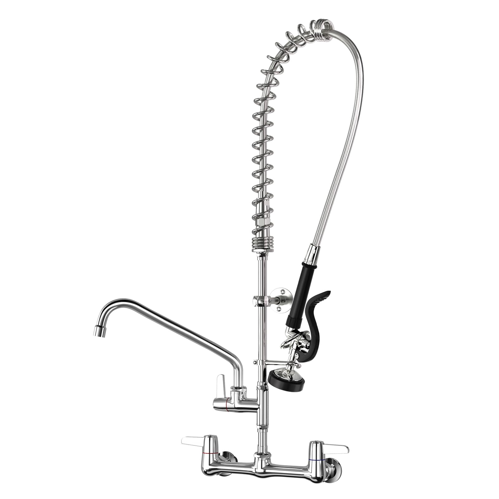 Bestjeef Commercial Sink Faucet With Sprayer For Restaurant-Chefs : Commercial Kitchen Faucet For Cook - 36" Height 8" Center Wall Mount Kitchen Faucet With Stainless Spring Spray And 12" Add-On Spout