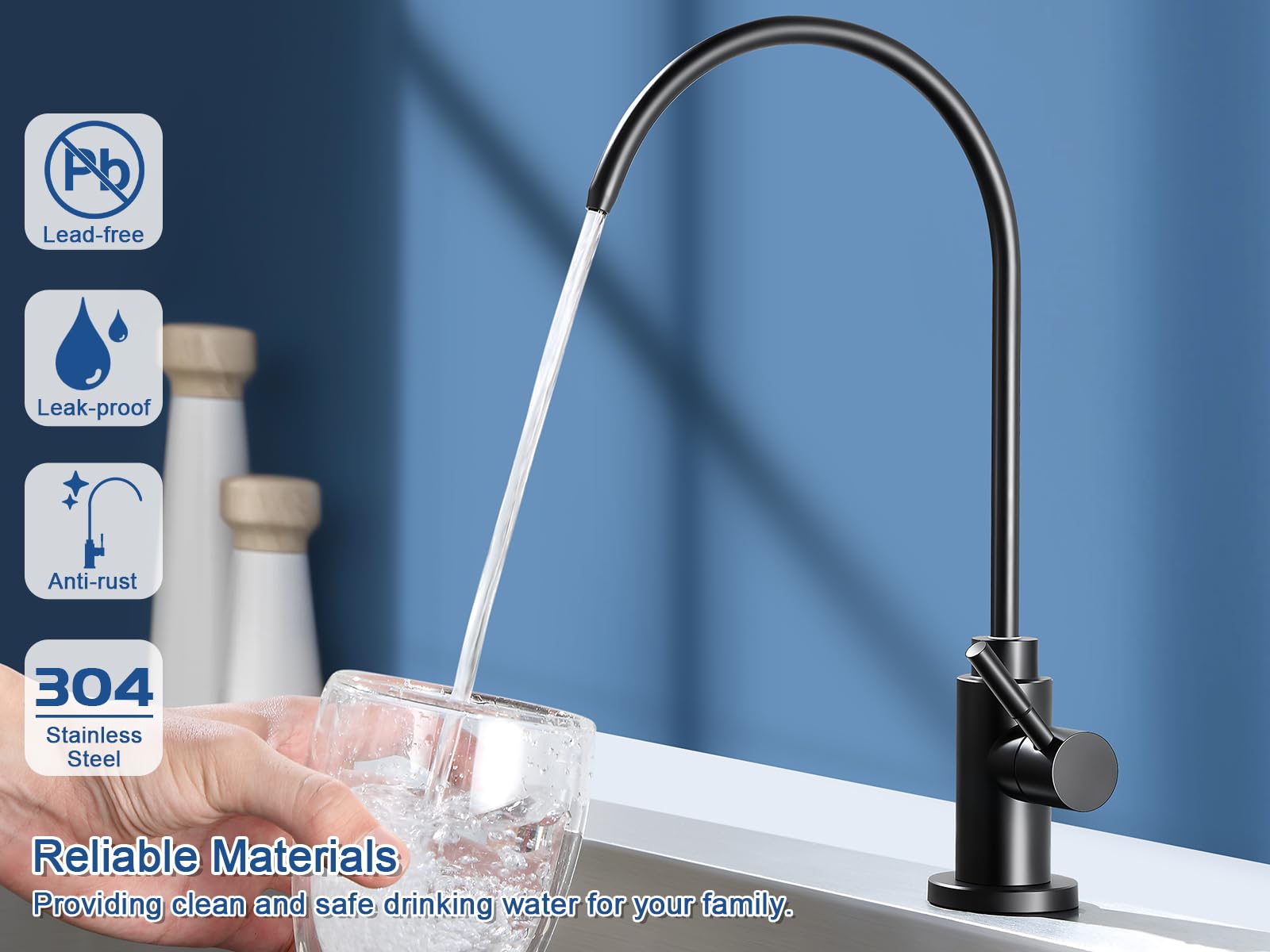 Vmasstone Water Filter Faucet, Reverse Osmosis Faucet Fits Most Ro Units Or Water Filtration System In Non-Air Gap, Lead- Stainless Steel Drinking Water Faucet For Bar Kitchen Sink, Rv (Dm001 Mb)