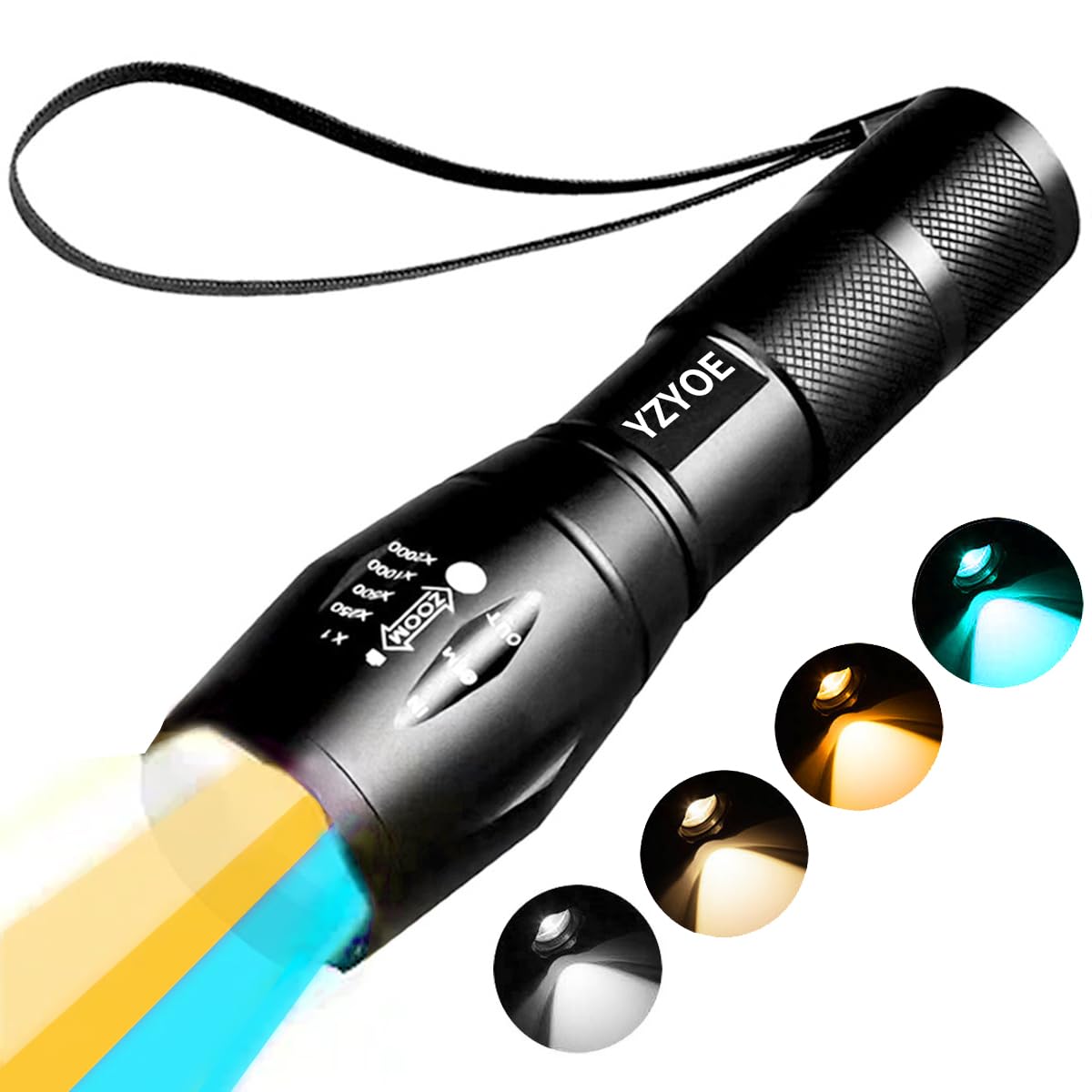 Yzyoe Led Rechargeable White, Yellow, Orange, Lake Blue Four Light Source Photography Fill Light Flashlight, 1800K Amber Eye Protection Lamp, Lake Blue, 3000K Yellow Cold Warm Lamp Flashlight.