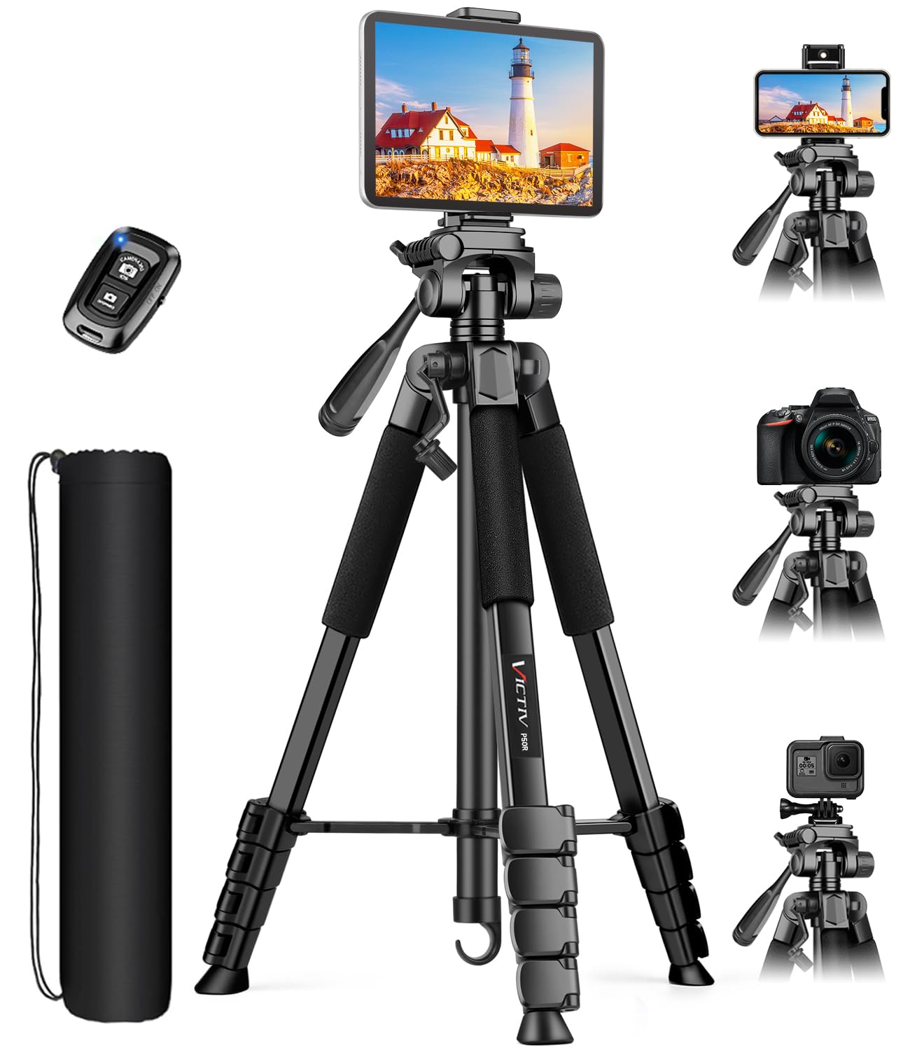 Victiv 68" Camera Tripod Stand, Tablet Tripod For Iphone Ipad With Remote And Phone Holder, Phone Stand For Video Recording Travel Photo Vlog Photography, Compatible Canon With Nikon Ipad