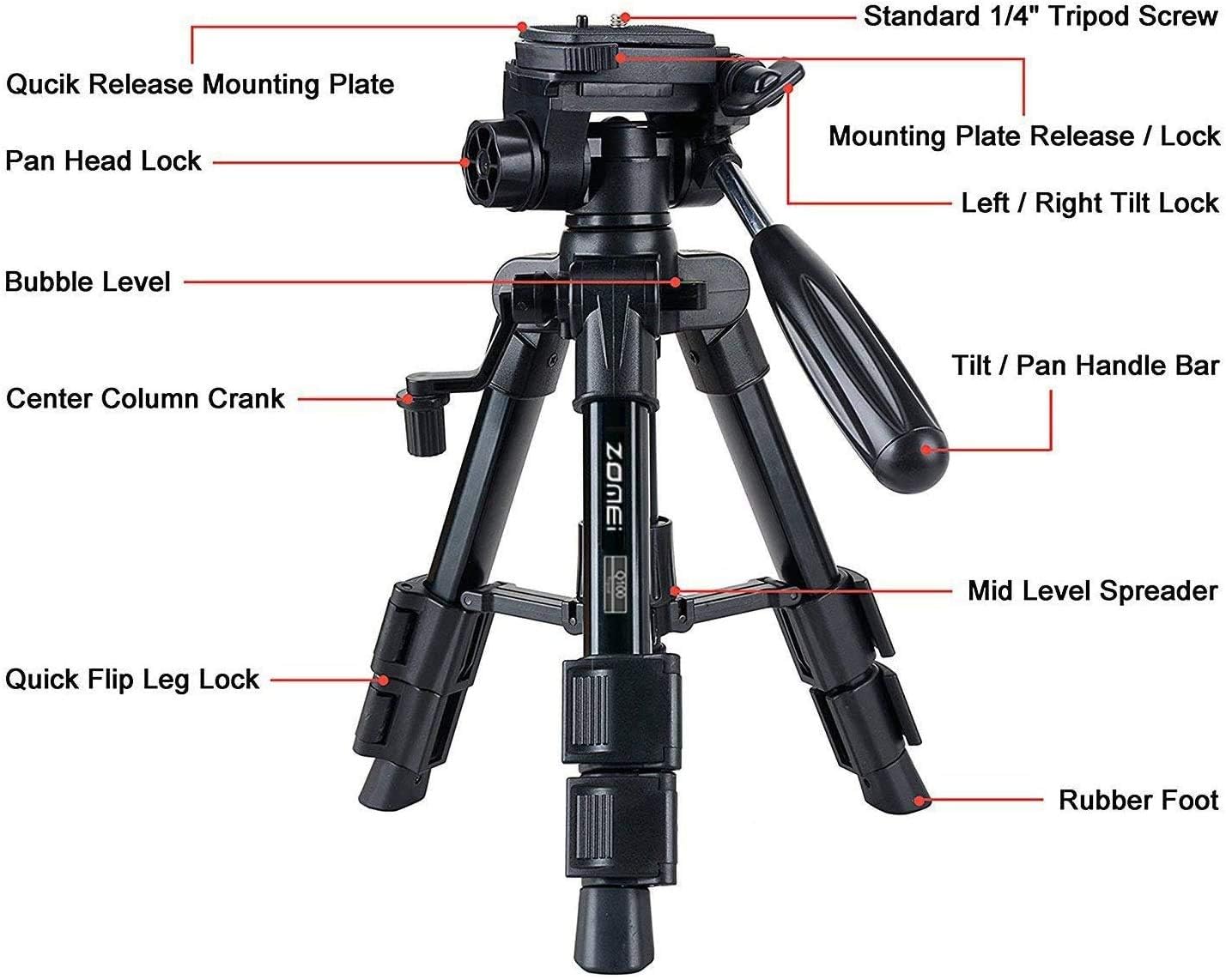 Baipak Mini Tripod For Camera,Zomei Travel Table Tripod With 3-Way Pan/Tilt Head 1/4 Inches Quick Release Plate And Bag For Dslr Camera Tripod Carrying Bag