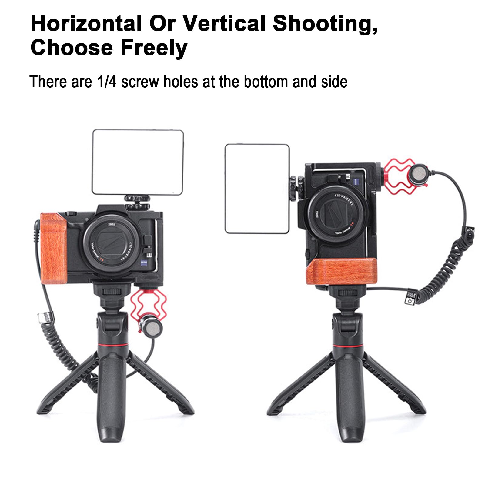 Bitubol Camera Cage For Sony Zv-1 Ii/Zv-1F / Zv-1 Camera, With Wooden Handle Grip,Equipped With 3/8 "And 1/4" Screw Holes And Cold Shoe Extension For Microphone/Light.