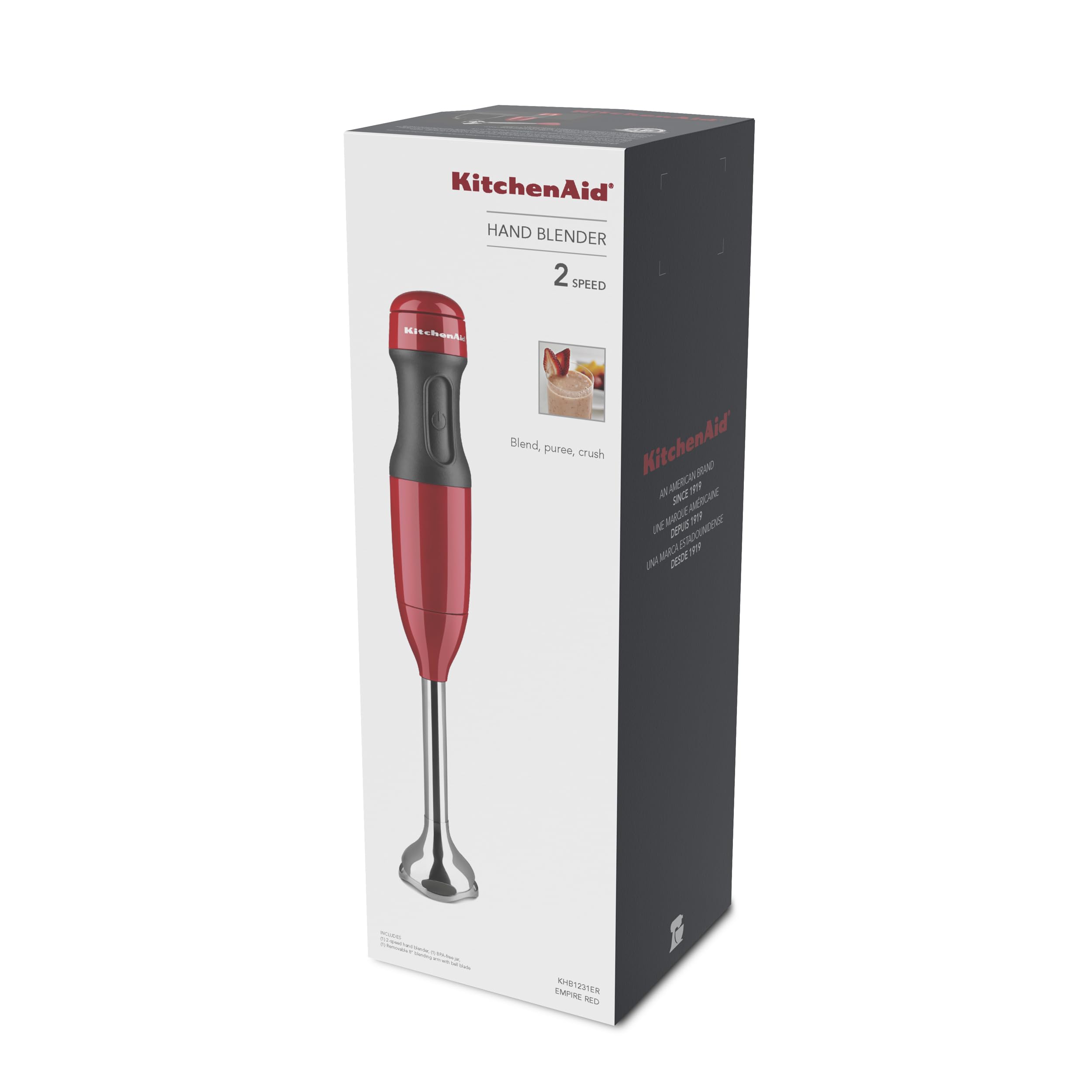 P L-Ra 2-Speed Hand Blender Empire Red (1) Dishwasher-Safe Blender Arm (1) Blending Jar With Lid Color: Empire Red Empire Red Blade Material: Stainless Steel Number Of Speeds: 2-180 W