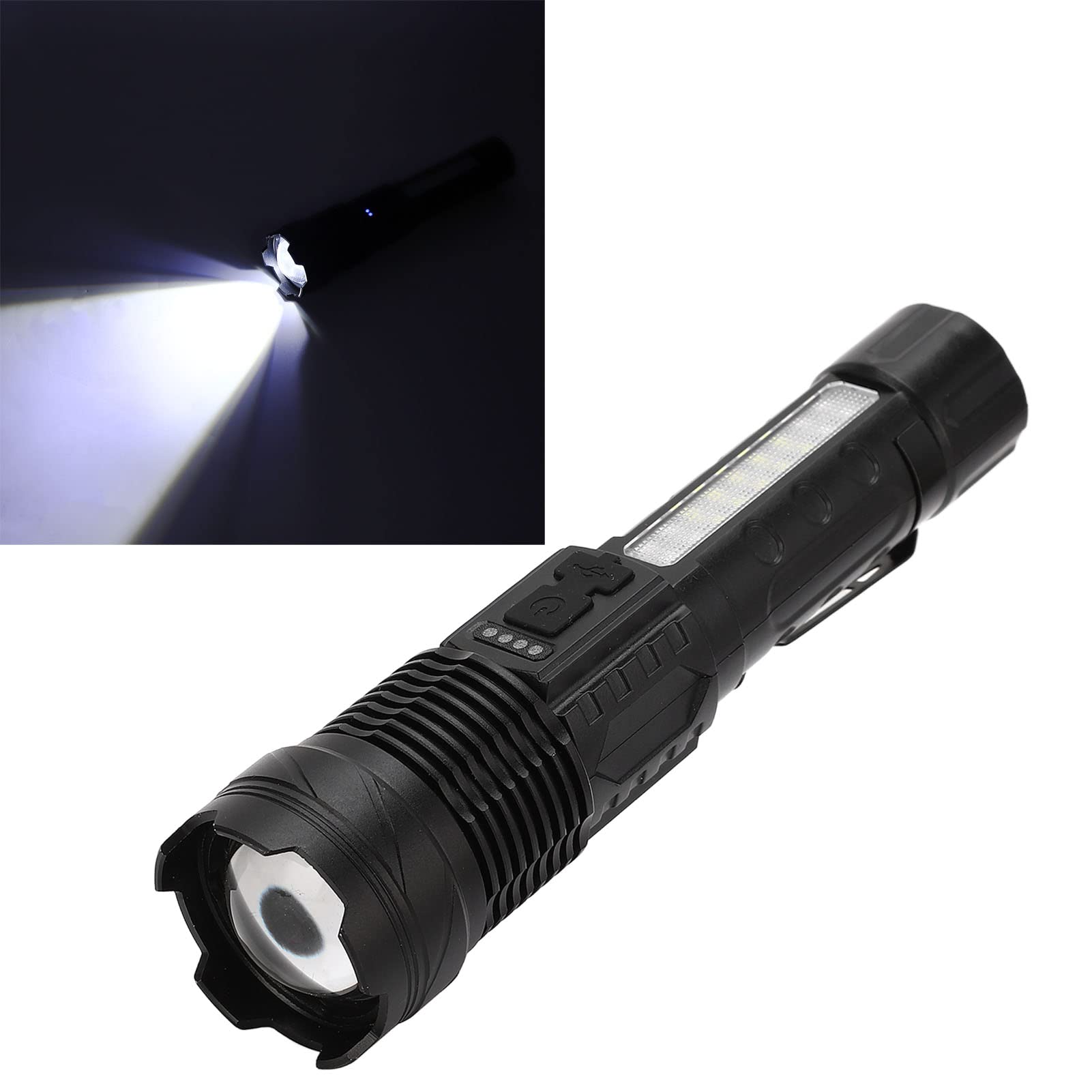 Topyond Led Flashlight With Cob Work Light,Usb Rechargeable,Ipx4 Waterproof,5 Modes,Readable Capacity For Camping,Emergency
