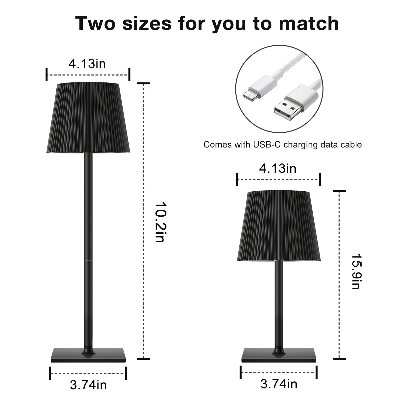 Riokko 2 Pack Black Cordless Table Lamps Portable Usb Rechargeable Desk Lamp 5200 Mah 3 Color Stepless Dimming Up Suitable For Restaurant/Bedroom/Cafe/Bar/Party