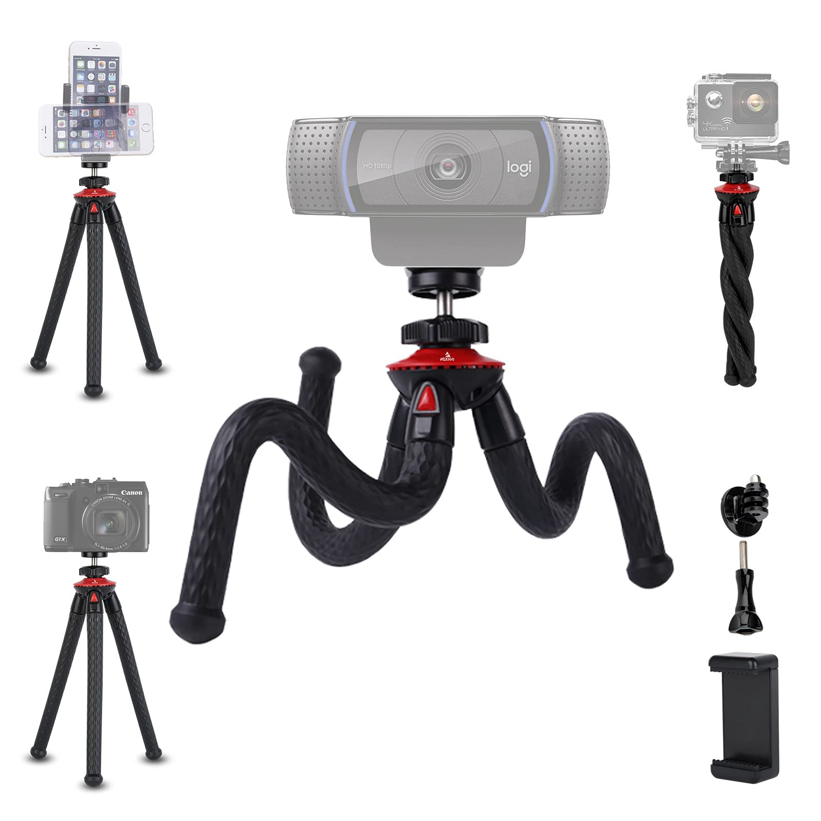 Nexigo Mini Tripod For Camera/Phone/Webcam, Flexible Camera Tripod Stand, Compatible With Logitech Webcam C920 C922 Brio Iphone/Android/Camera, Vlogging/Live Streaming (Black)