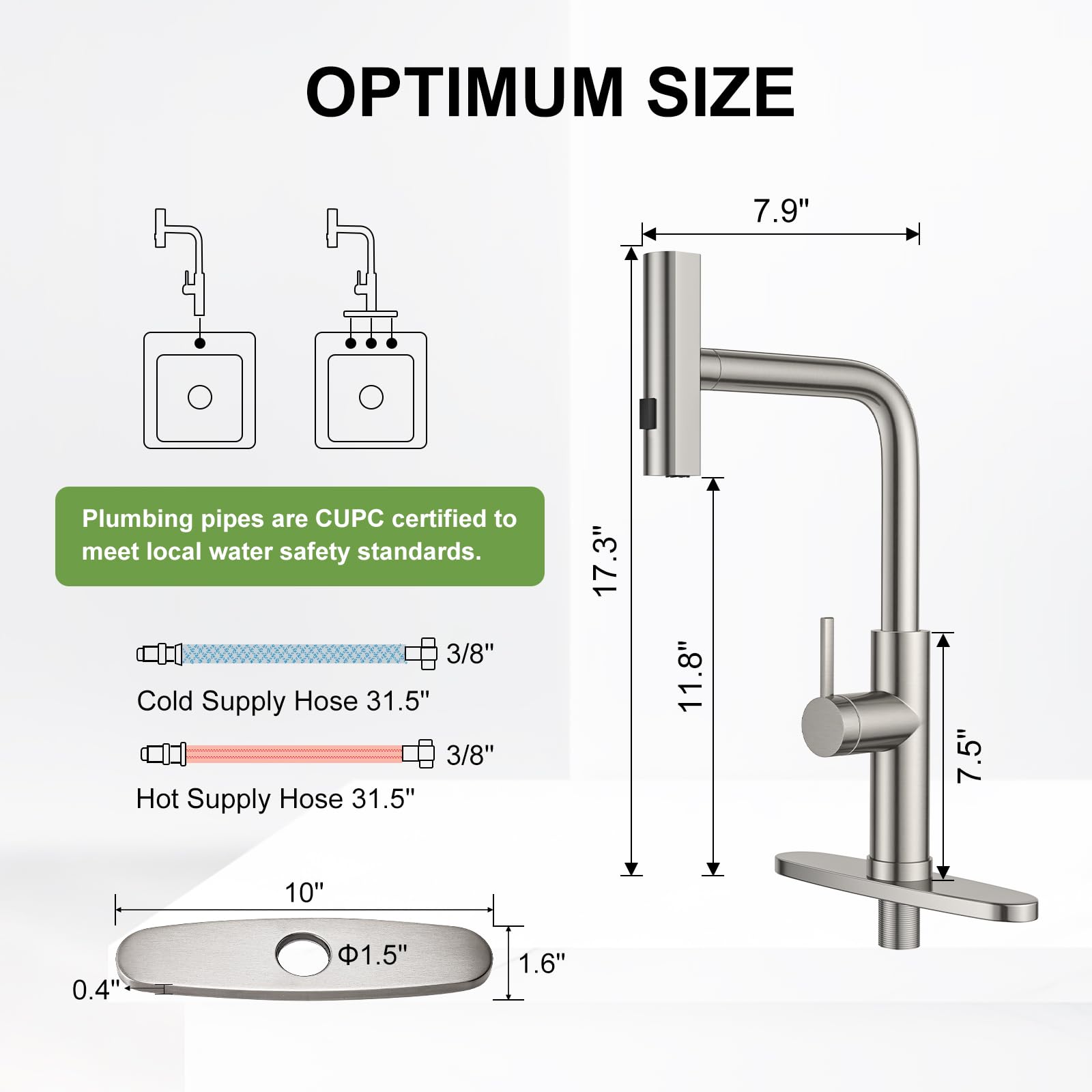 Pzto Rustproofing Stainless Steel Nickel Pull Down Kitchen Sink Faucet Waterfall 24” Cleaning Distance 360° Swivel 3 Cleaning Modes Switching Bubbles Powerful Kitchen Faucet