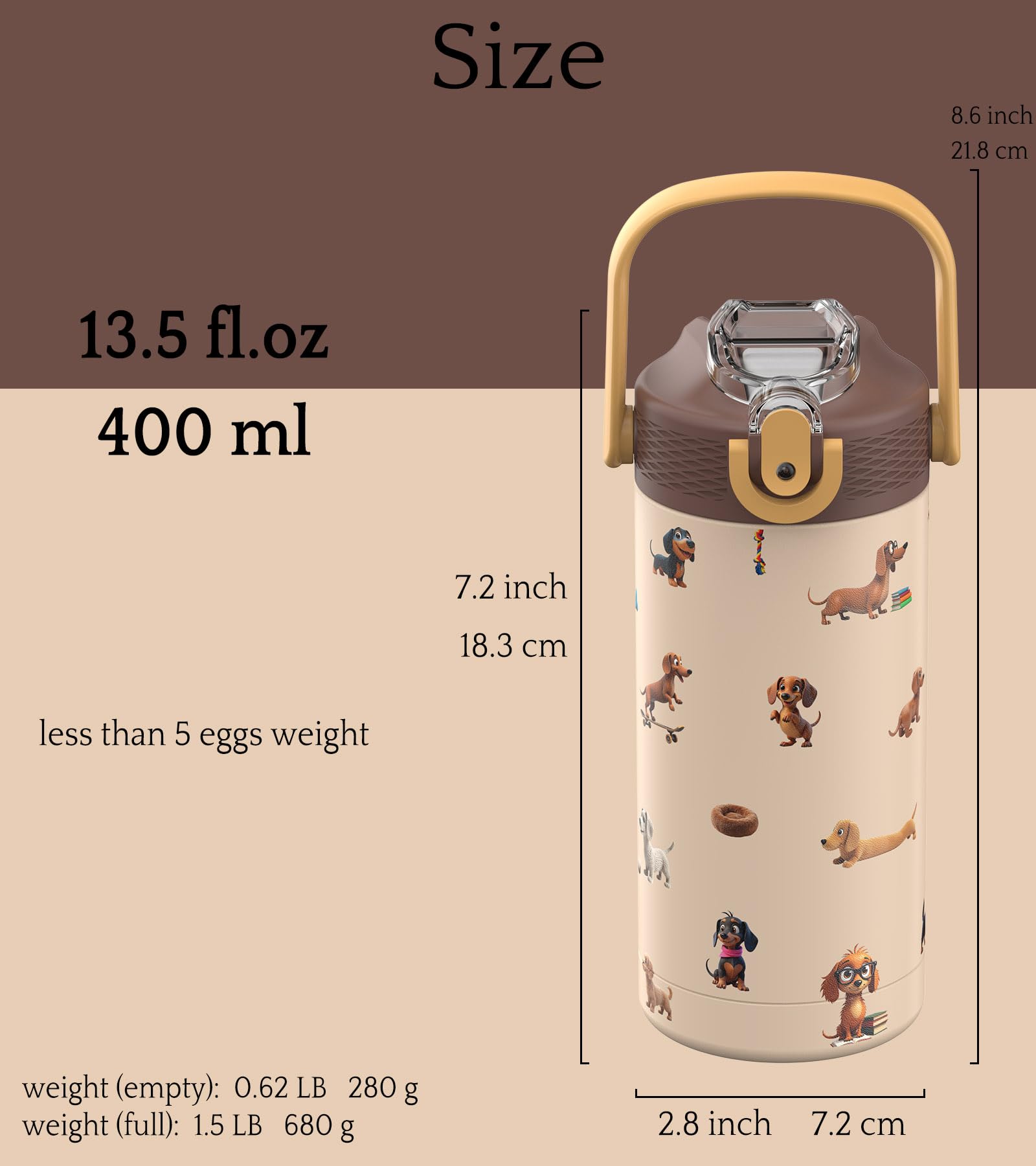 13Oz/400Ml Insulated Kids Water Bottle, Surgical Grade Steel, High-Resolution Original Pattern