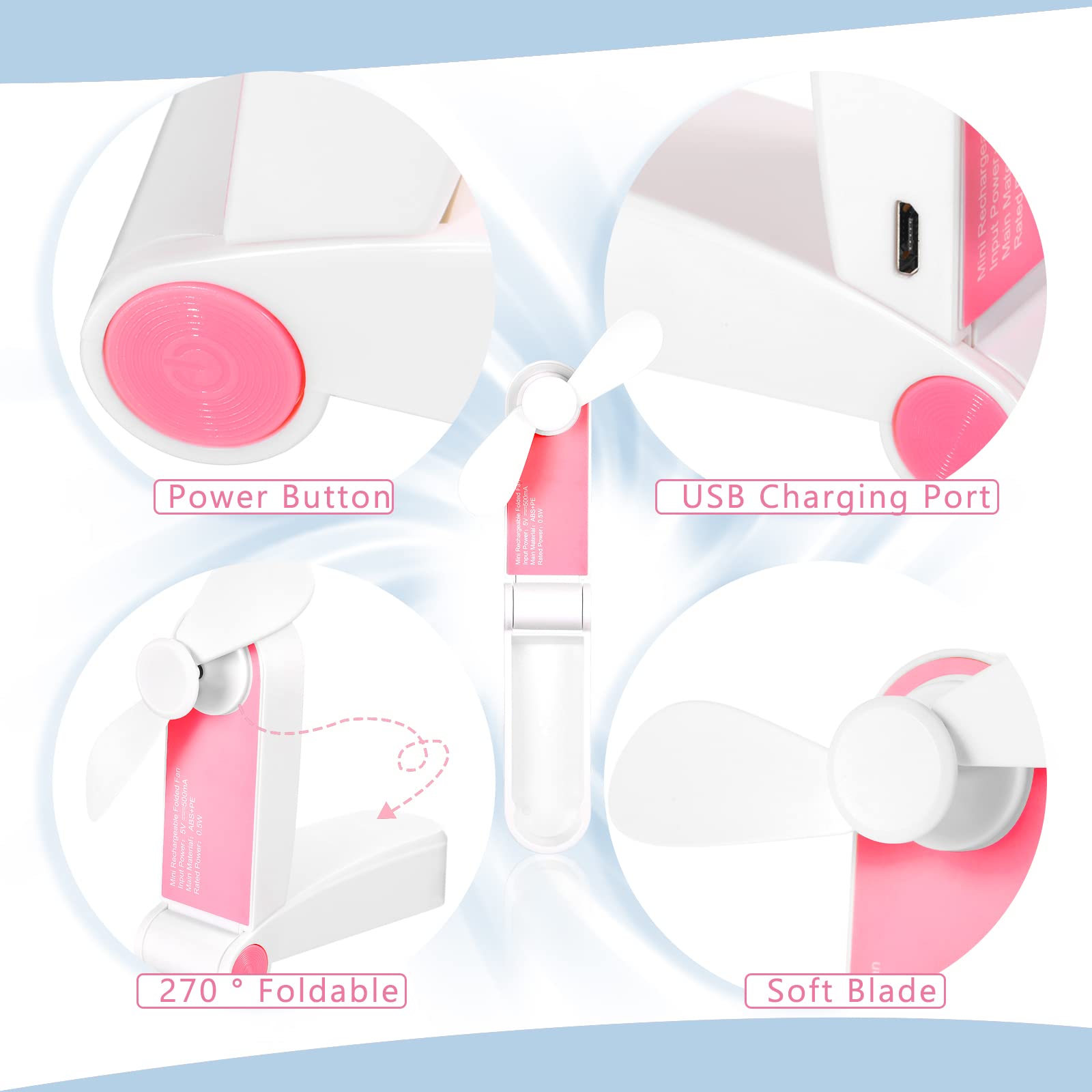 Mini foldable personal fans with USB charging for convenient on-the-go use Koospark