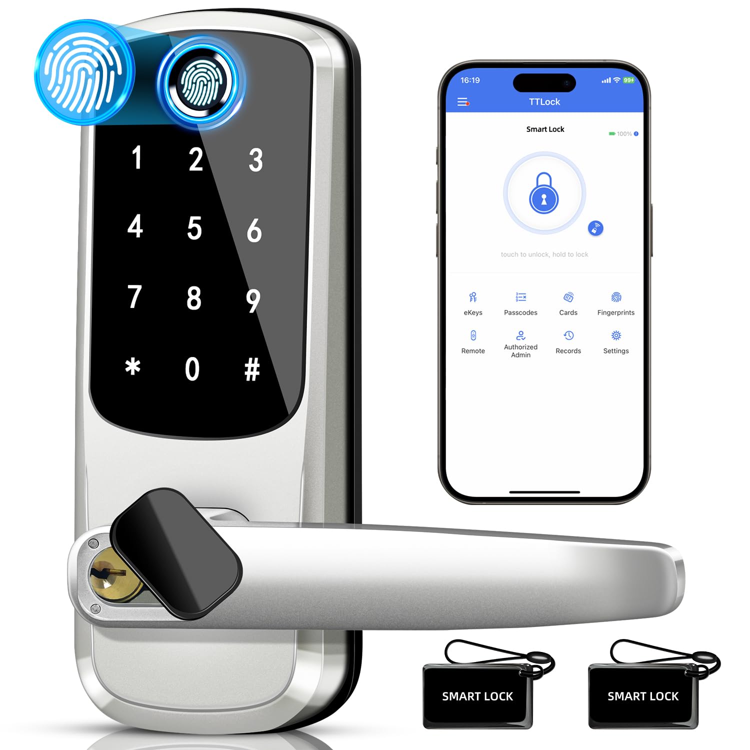 Msr X6 Keyless Entry Door Lock With Keypad, Fingerprint Exterior Locks, Door Handle Deadbolt With Code, Smart Locks For Front Door, Electronic Digital Keypad Smart Lock, Auto Locked & App Control