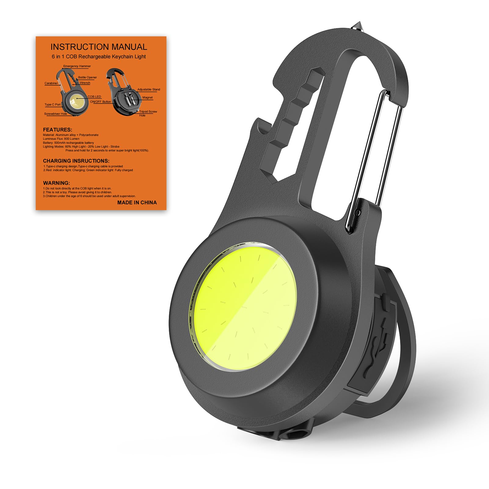 Wejoy Mini Flashlight Cob Small Flashlight 800Lumen Rechargeable Light Keychain Flashlight Portable Pocket Light Folding Stand Magnetic Flashlight For Camping,Fishing,Walking,Bottleopener (Dark Gray08)