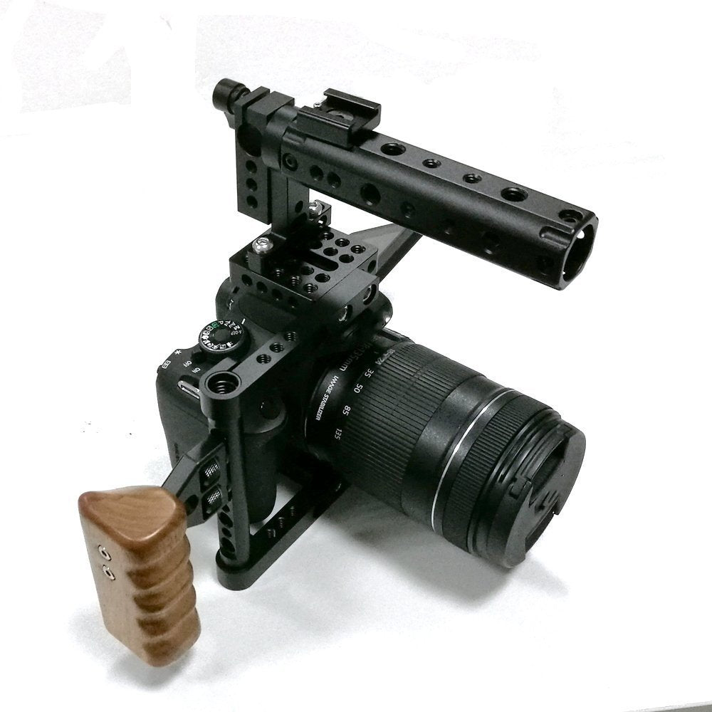 Camvate Dslr Camera With Cage Top Handle Wood Grip For 600D 70D 80D - 1373