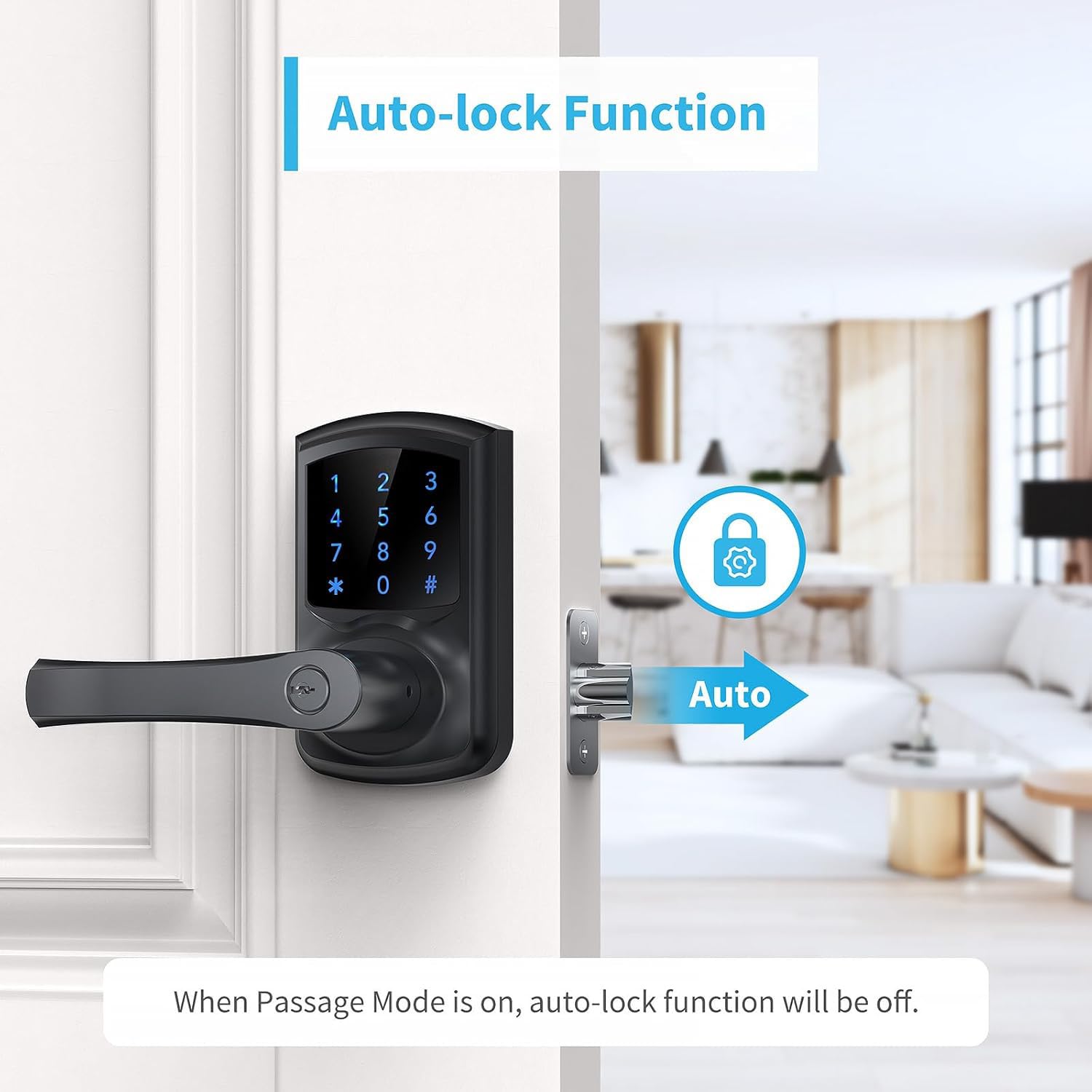 Signstek Keyless Entry Door Lock With Handle, Digital Keypad Door Knob, Smart Electronic Lock With Code, Touchscreen, Auto-Locking, Matte Black