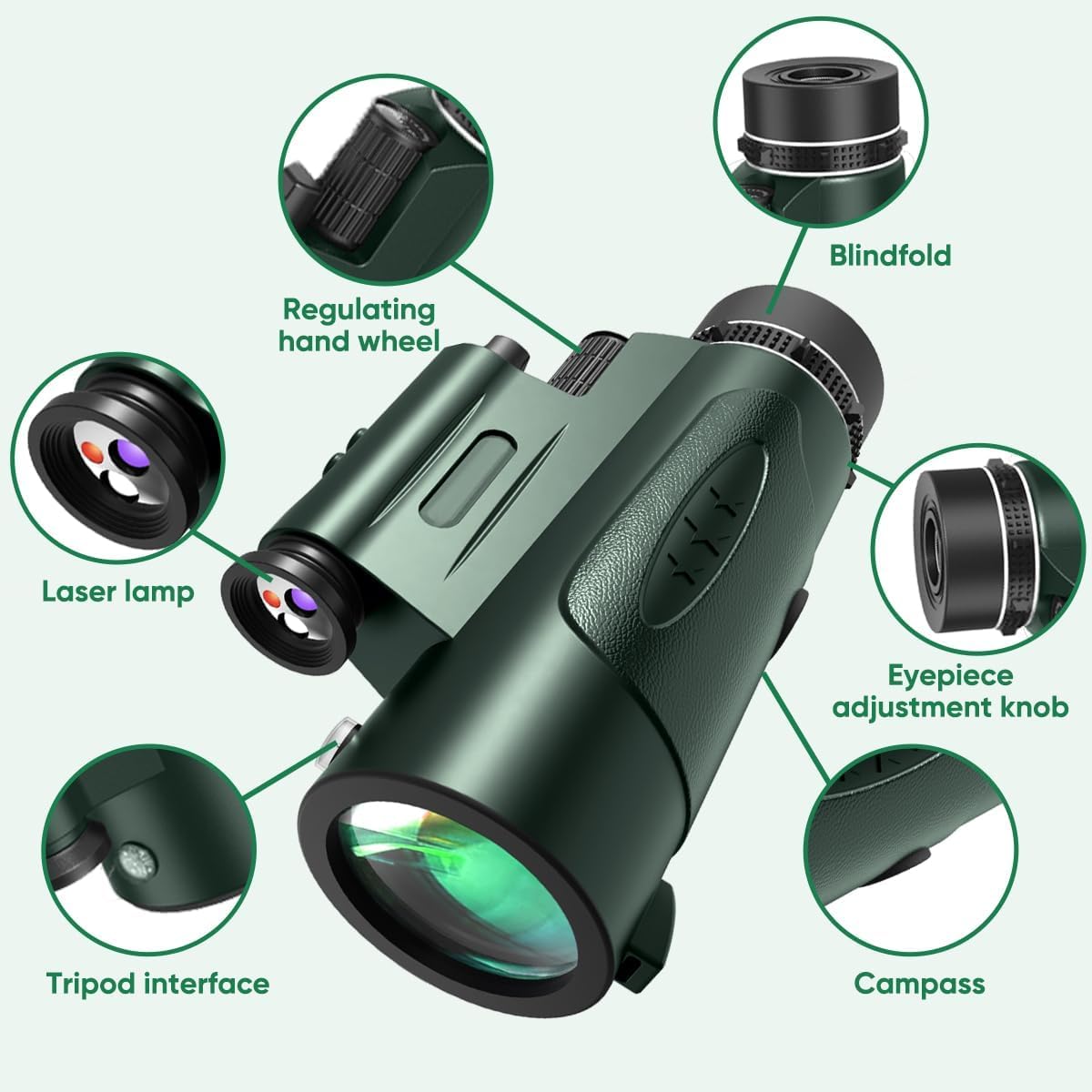 Asxmhgo Monocular Telescope With Lights Hd Monoculars 80X100 For Adults High Powered Monocular For Hunting With Smartphone Holder & Tripod, Handheld Telescope Suitable For Bird Watching Stargazing-Green