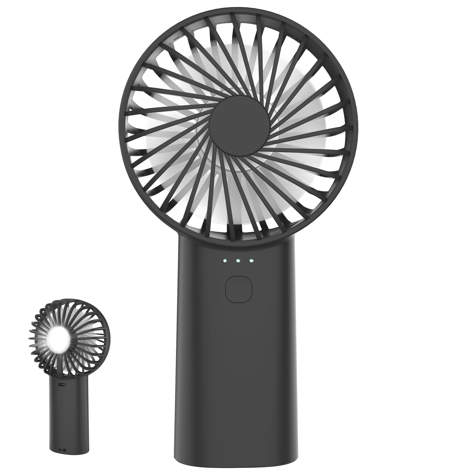 Portable Handheld Fan,3 Speeds Powerful Personal Fans With Flashlight, Usb Rechargeable 2400Mah - Koospark