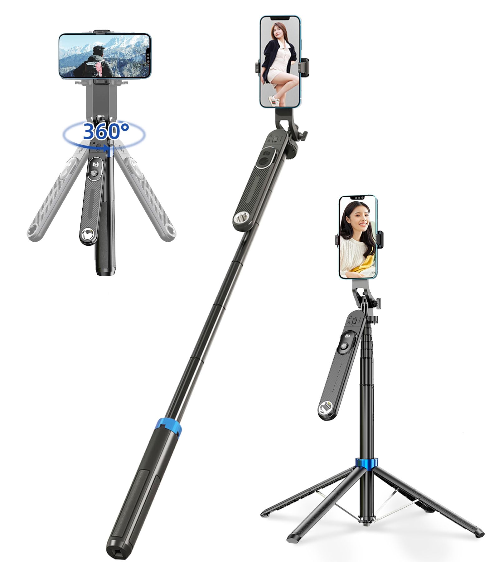 Ezcoloris Portable Tripod Stand For Iphone, Selfie-Traval Tripod With Phone Holder Adjustable Mobile Photography