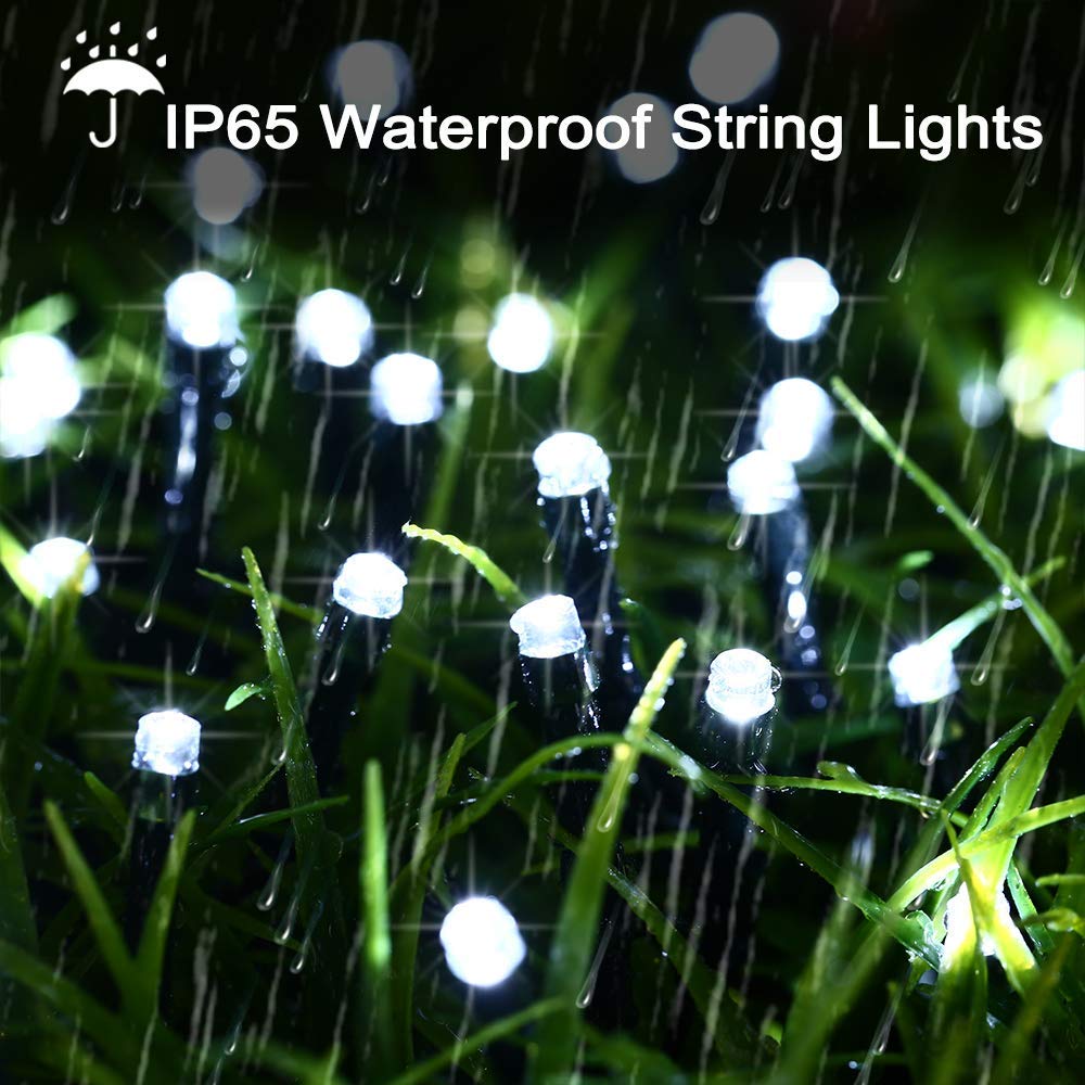 Toodour Solar Christmas Lights, 121Ft 350 Led 8 Modes Waterproof Solar String Lights For Garden, Patio, Holiday, Party, Balcony, Christmas Decorations (White)