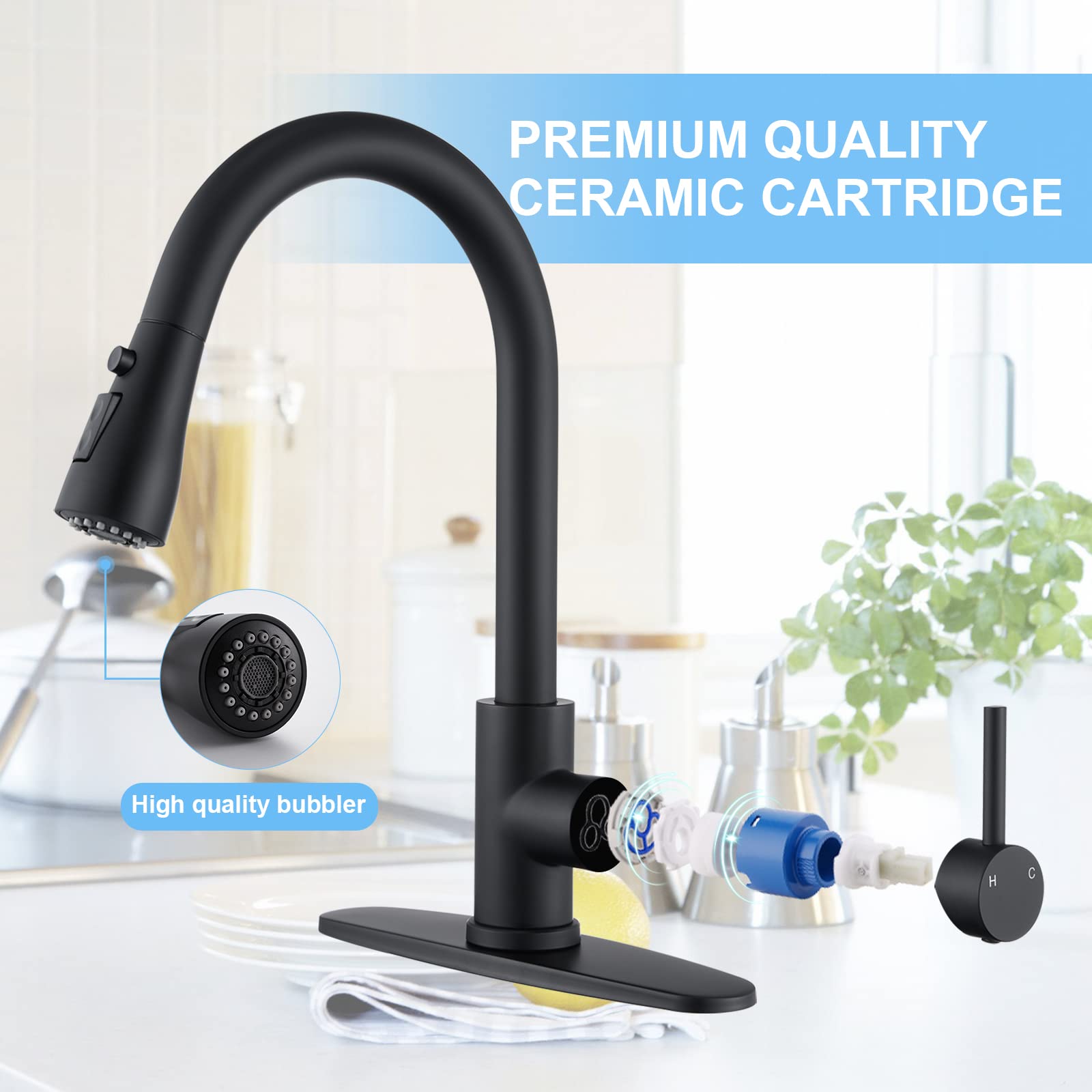 Aiodzlfd Matte Black Kitchen Faucets With Pull Down Sprayer, Kitchen Sink Faucet With Pull Out Sprayer - Effortlessly Achieve Efficient Kitchen Cleaning