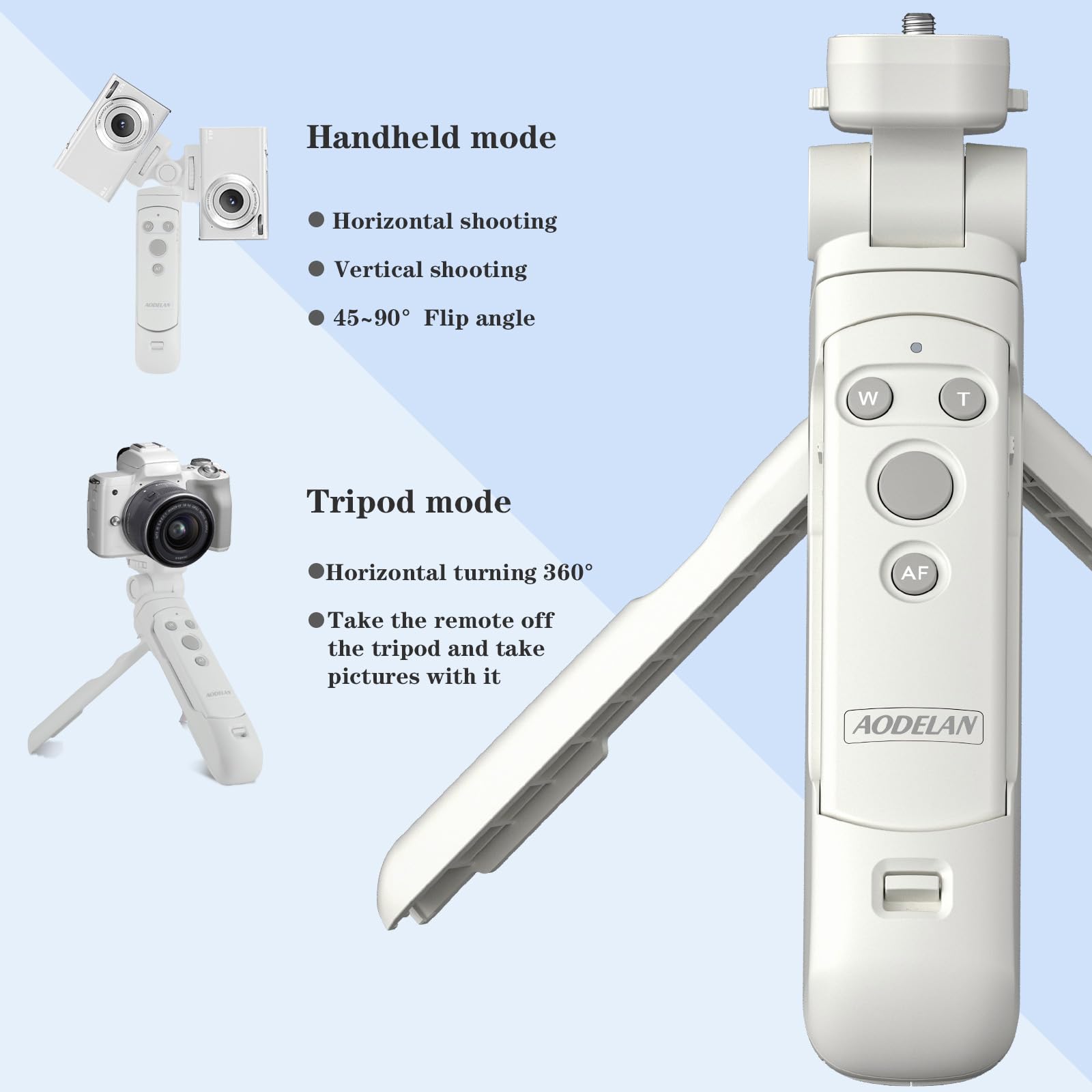 Aodelan Wireless Camera Remote Control Shooting Grip And Tripod (White) With Shutter Release For Canon Eos Rebel Sl3, T7I, T8I, 90D, M50, Eos R, Rp, R5, R6, R6 Ii, Powershot Sx70 Hs, G7 X Iii, G5 X Ii, M6 Ii