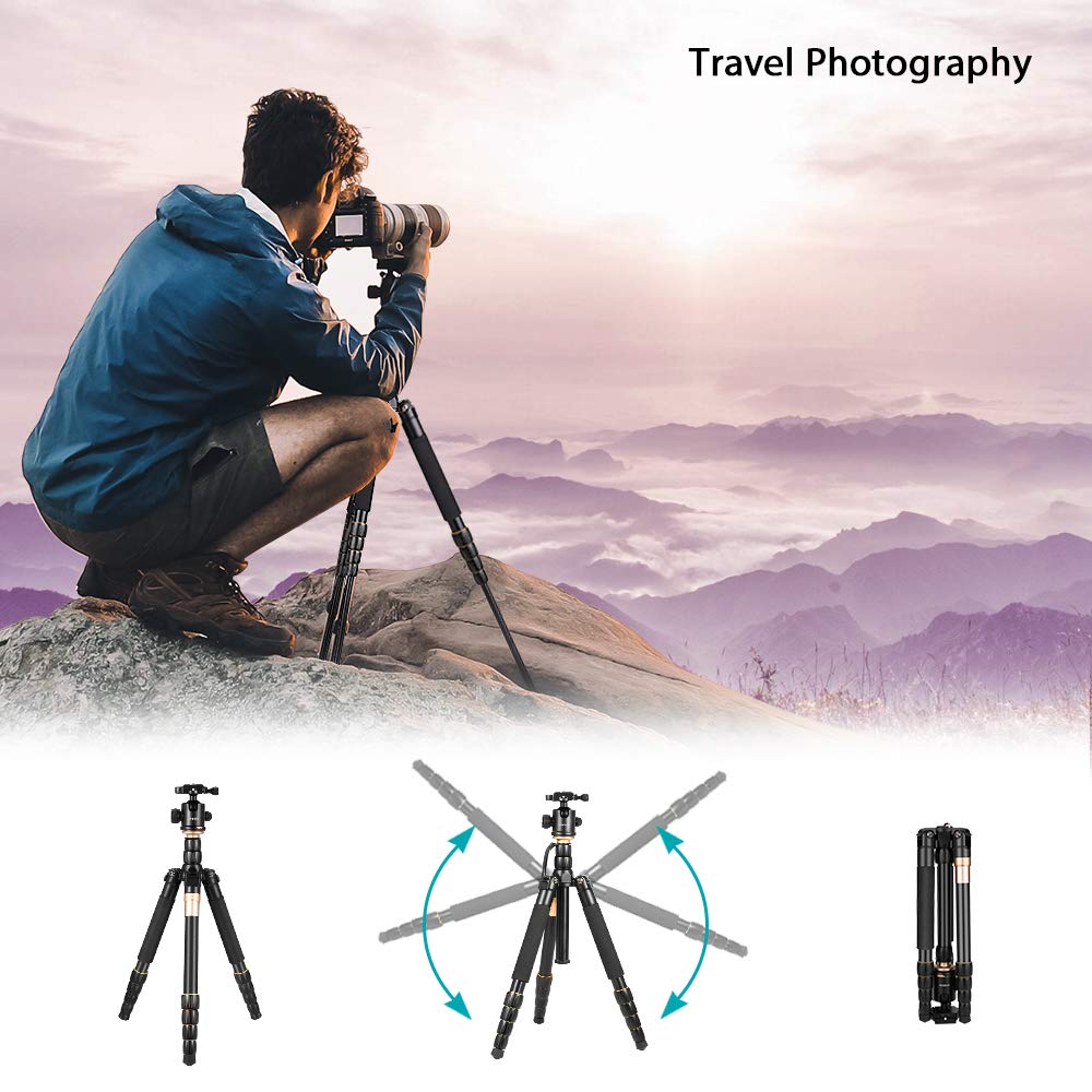 Andoer Camera Tripod, 153Cm/60Inch Foldable Portable Extendable Aluminium Alloy Tripod For Canon Nikon Sony Dslr Camera 1/4" Quick Release Plate, 360°Panorama Ball Head And A Carry Bag