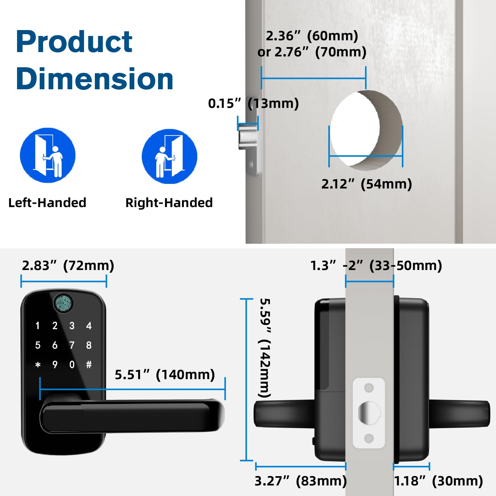 Olumat Keyless Entry Door Lock With Handle: Smart Lock With Fingerprint - Keypad Lock With App Control - For Front Door, Garage, Home, Office, Rental