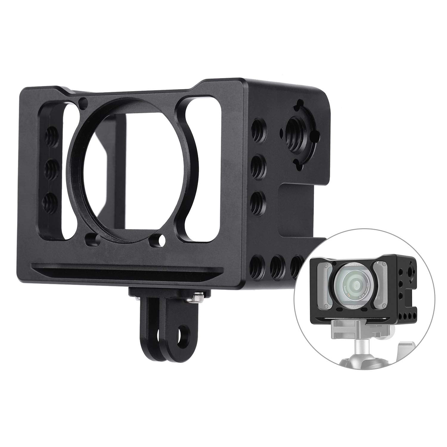 Andoer Camera Vlog Cage Aluminum Alloy Protective Camera Cage With 1/4 3/8 Inch Screw Holes Compatible With Sony Rx0 Ii Digital Camera Microphone Tripod Fill Light