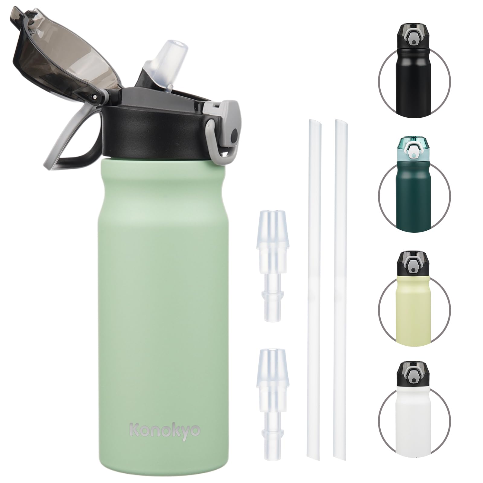 Insulated Water Bottle With Straw And Carry Loop,18 Oz Stainless Steel Double Wall Vaccum Metal