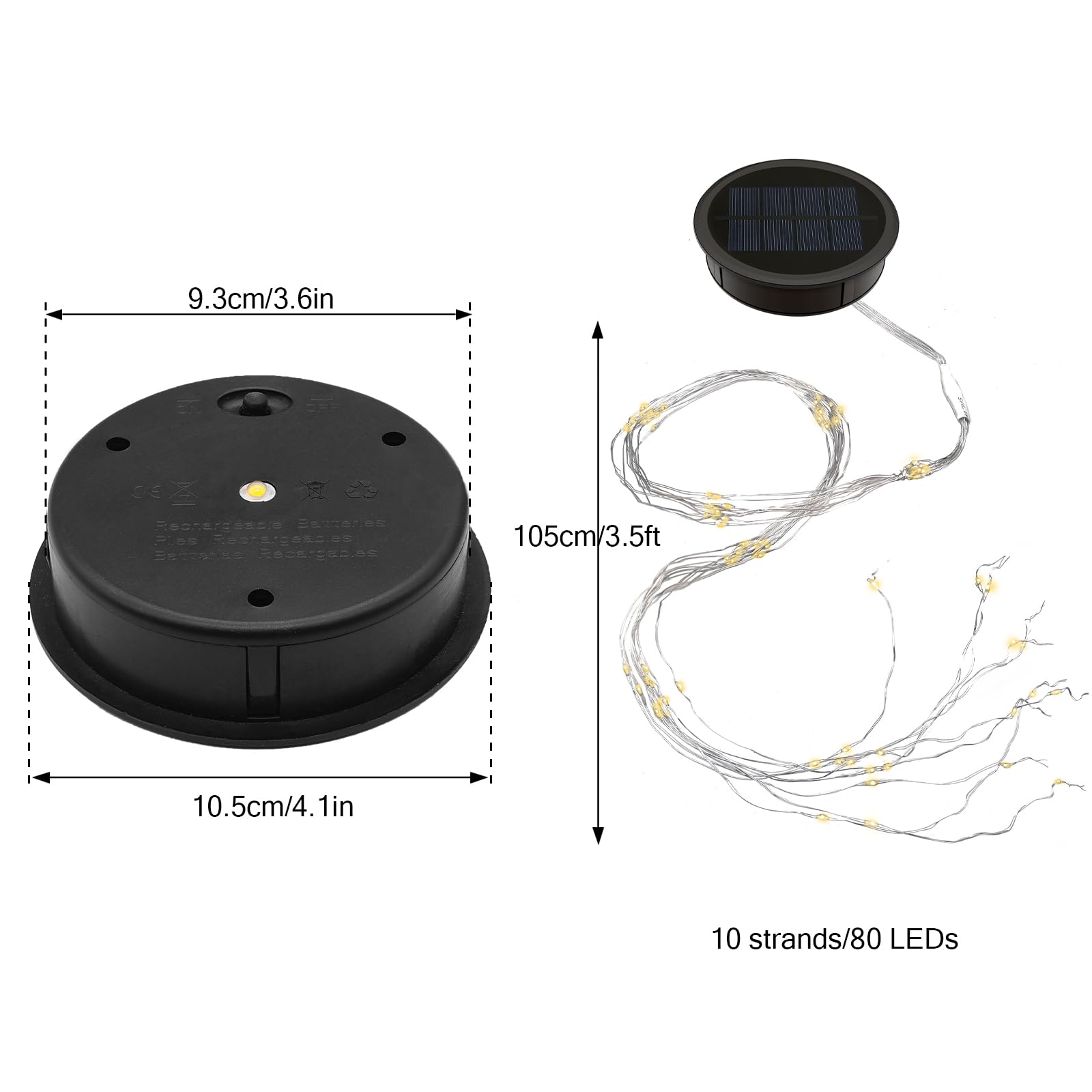Vookry Watering Can Solar Lights - Replacement Top With 3.5Ft 80 Led Flashing String Lights, Outdoor Waterproof Solar Lantern Battery Box Accessory