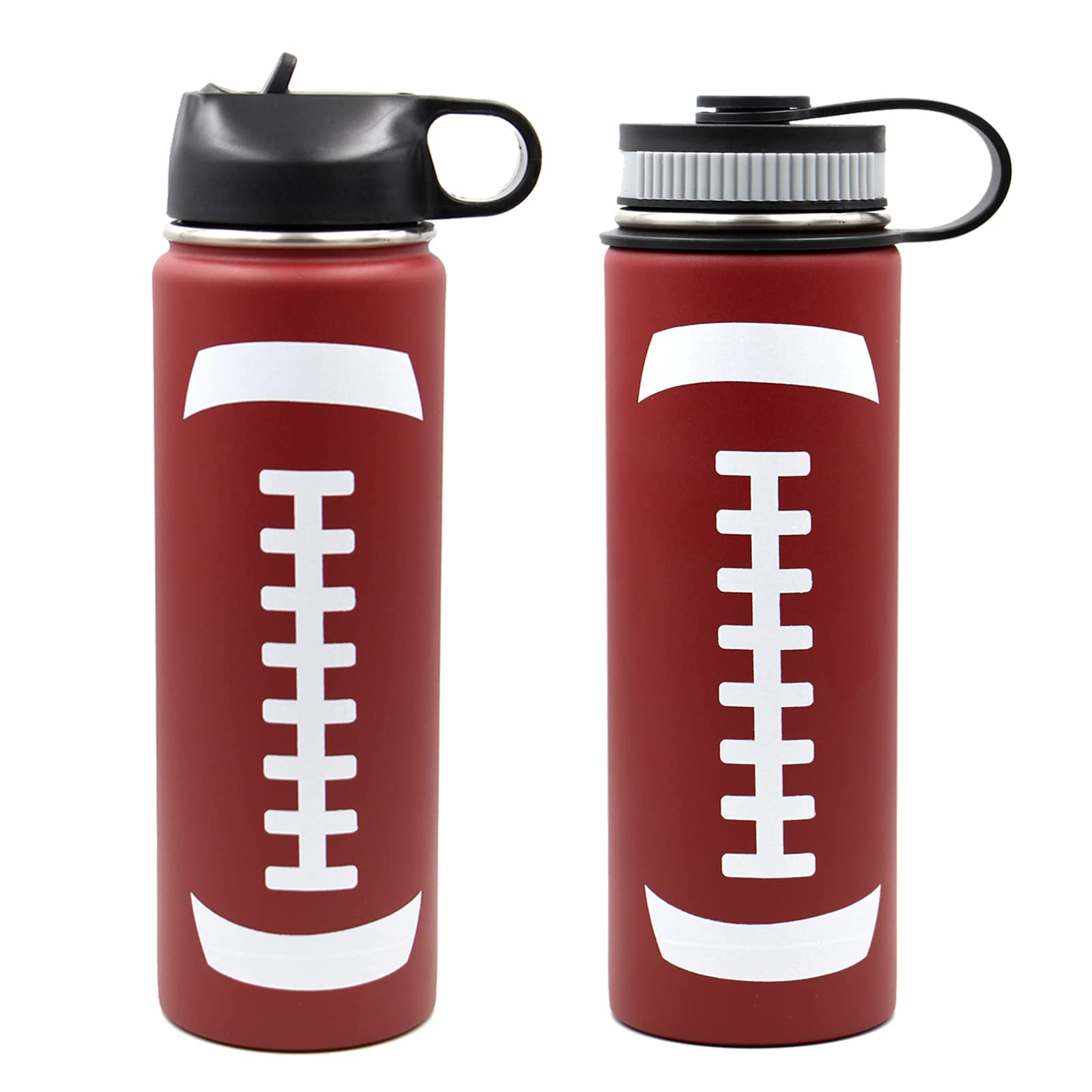 Football Water Bottle, Stainless Steel Thermo Flask With 2 Lids,- Double Wall Vacuum Leak