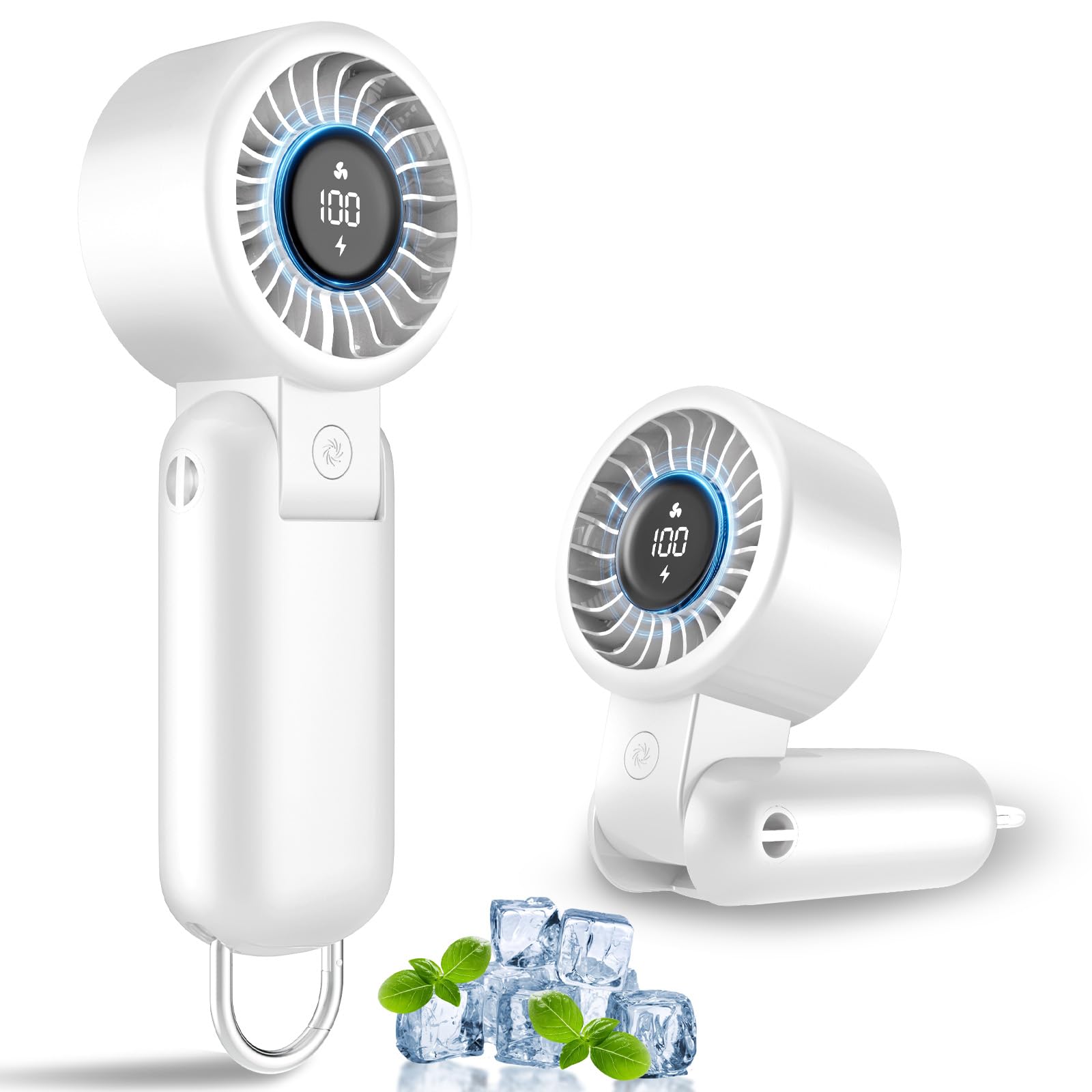 Handheld Fan Turbo - Portable Battery Powered Mini Hand Held Fan Rechargeable With Power Display - Koospark