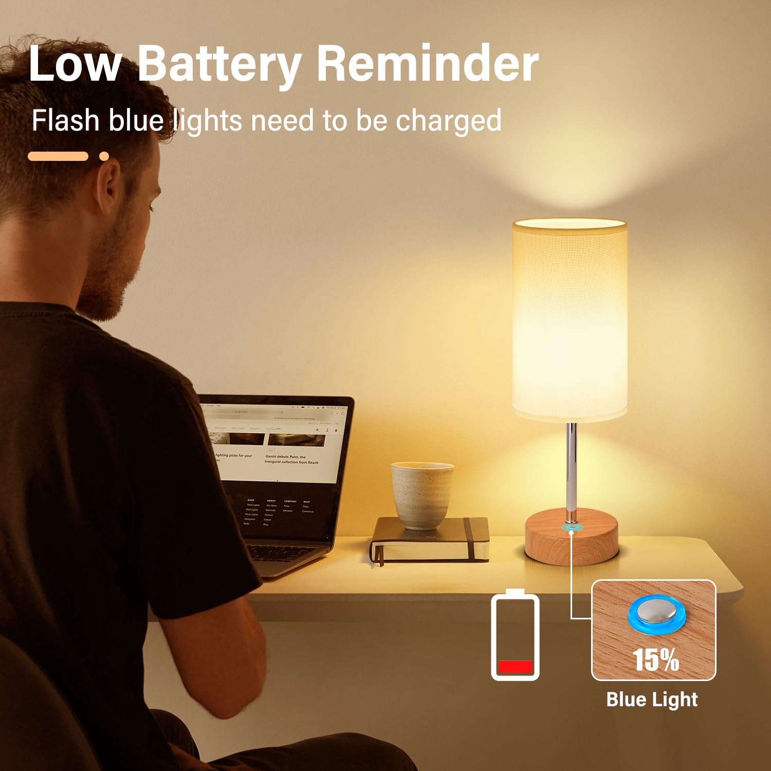 Jesiley Led Rechargeable Small Cordless Table Lamp, Touch Control,Low Battery Reminder, 5000Mah Battery Powered, Portable Desk Lamp, Stepless Dimming Light For Bedroom, Restaurants, Offices, Cafe (Wooden)