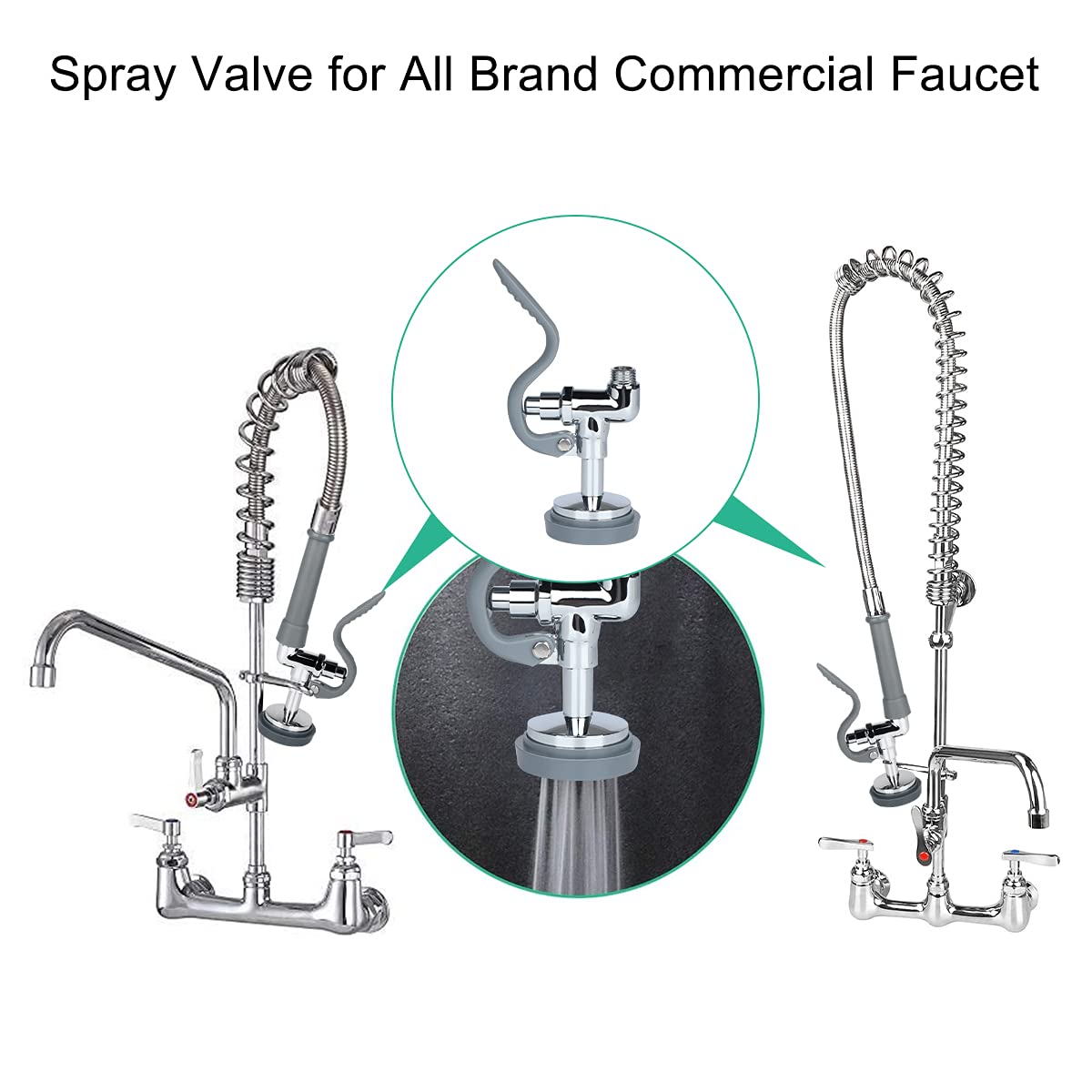 Kwode Pre-Rinse Spray Valve Commercial Sink Faucet Sprayer Head Dish Sprayer Nozzle Replacement Kit For Pre Rinse Kitchen Faucet At Home Restaurant Industrial Kitchens Chrome Polished-Grey