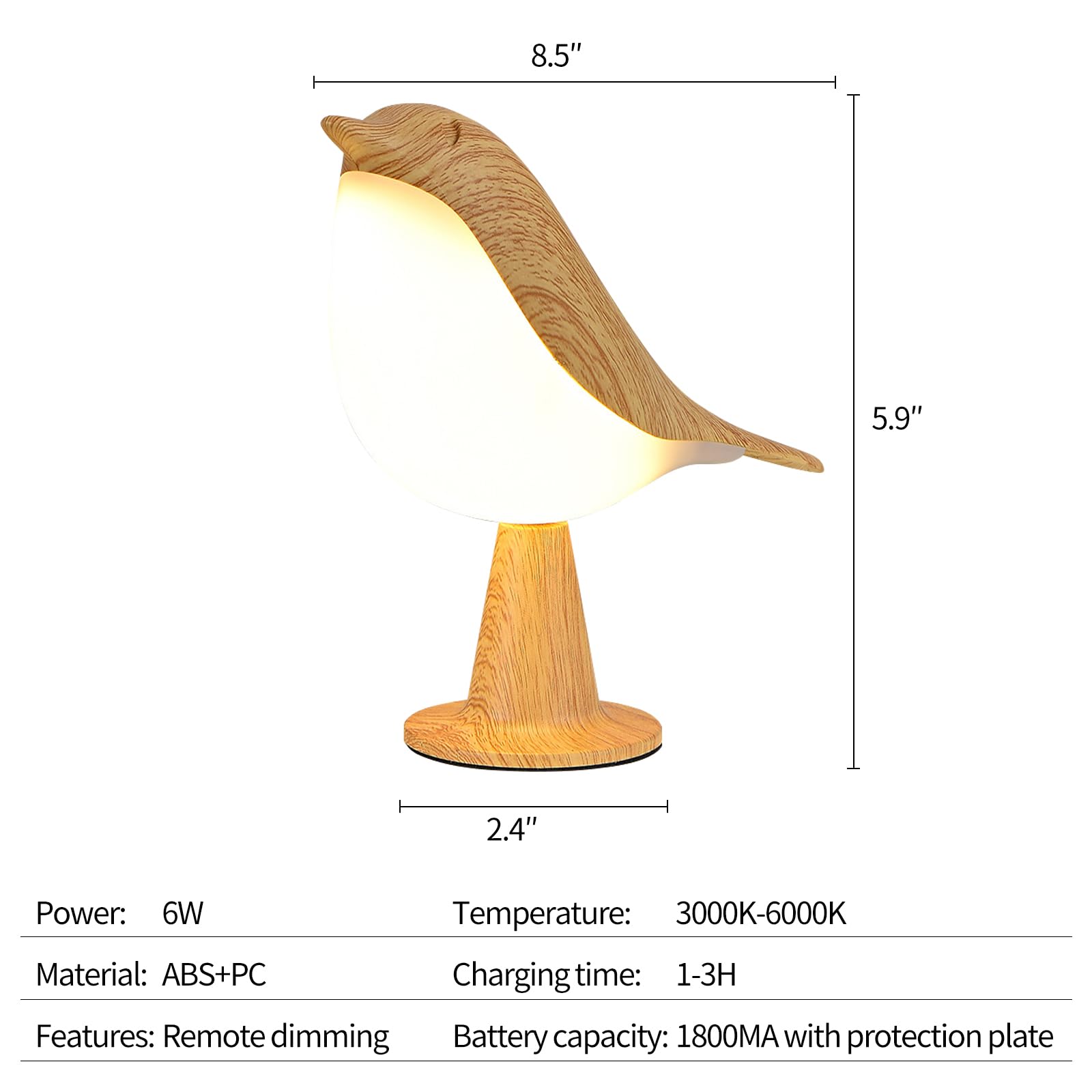 Hogxuae Touch Bedside Table Lamp-Small Desk Lamp, Bird Lamp Bedside With 3 Color Temperature And Touch Sensor,Night Light,Cordless Night Light With Rechargeable Battery For Bedroom Nightstand