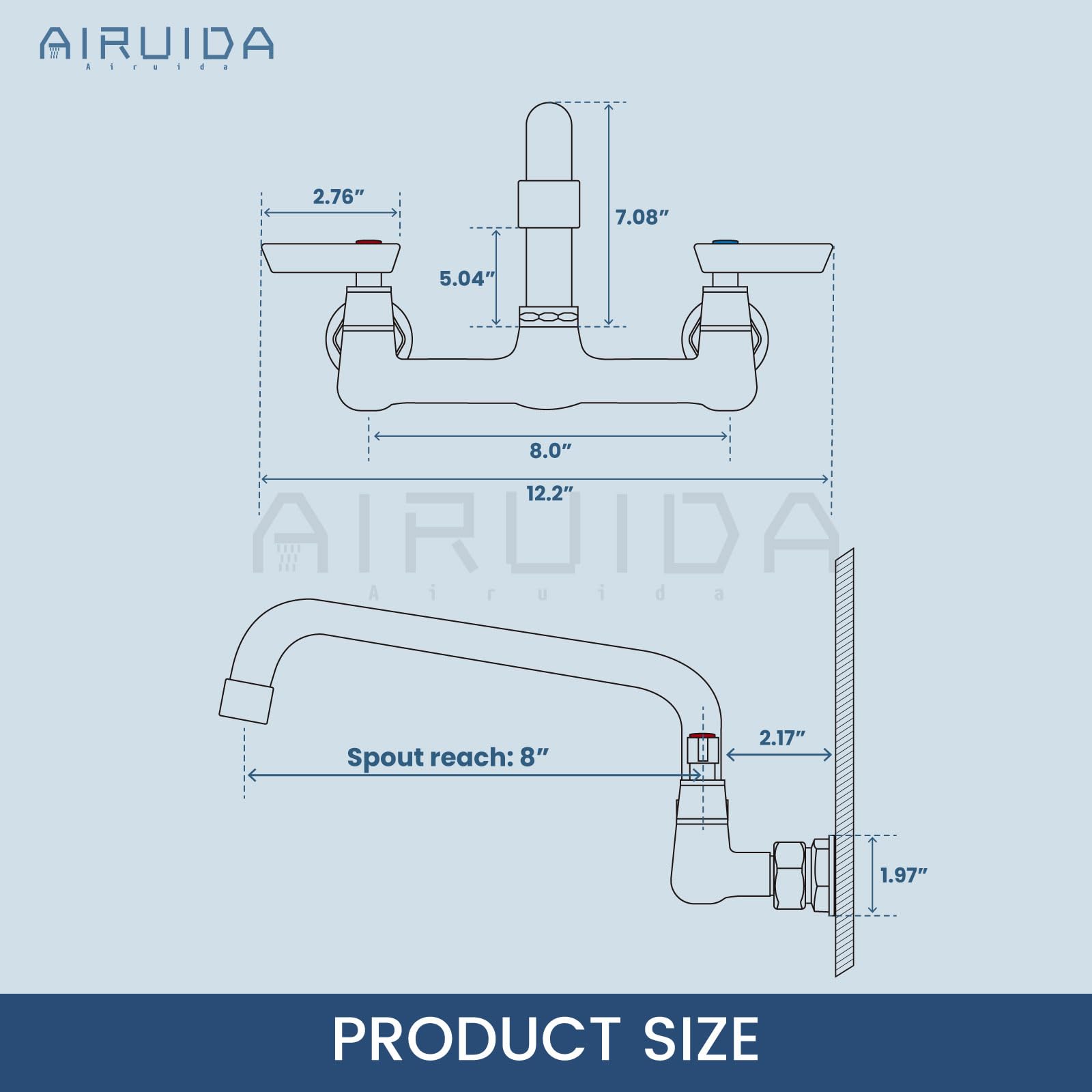 Airuida Chrome Polish Wall Mount Kitchen Sink Faucet Commercial Sink Faucet 8 Inch Center Kitchen Tap Restaurant Mixer For Laundry Room With 2 Hole Double Handles 360 Rotatable 8 Inches Swivel Spout