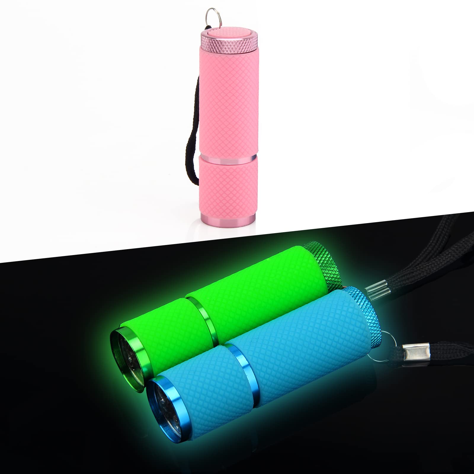 Ahier 9 Led Glow In Dark Flashlights, 3 Pack Rubber Coated Flashlights With Straps, Portable Handy Lights For Camping, Hiking, Indoor, Assorted Colors (Green+Blue+Pink)