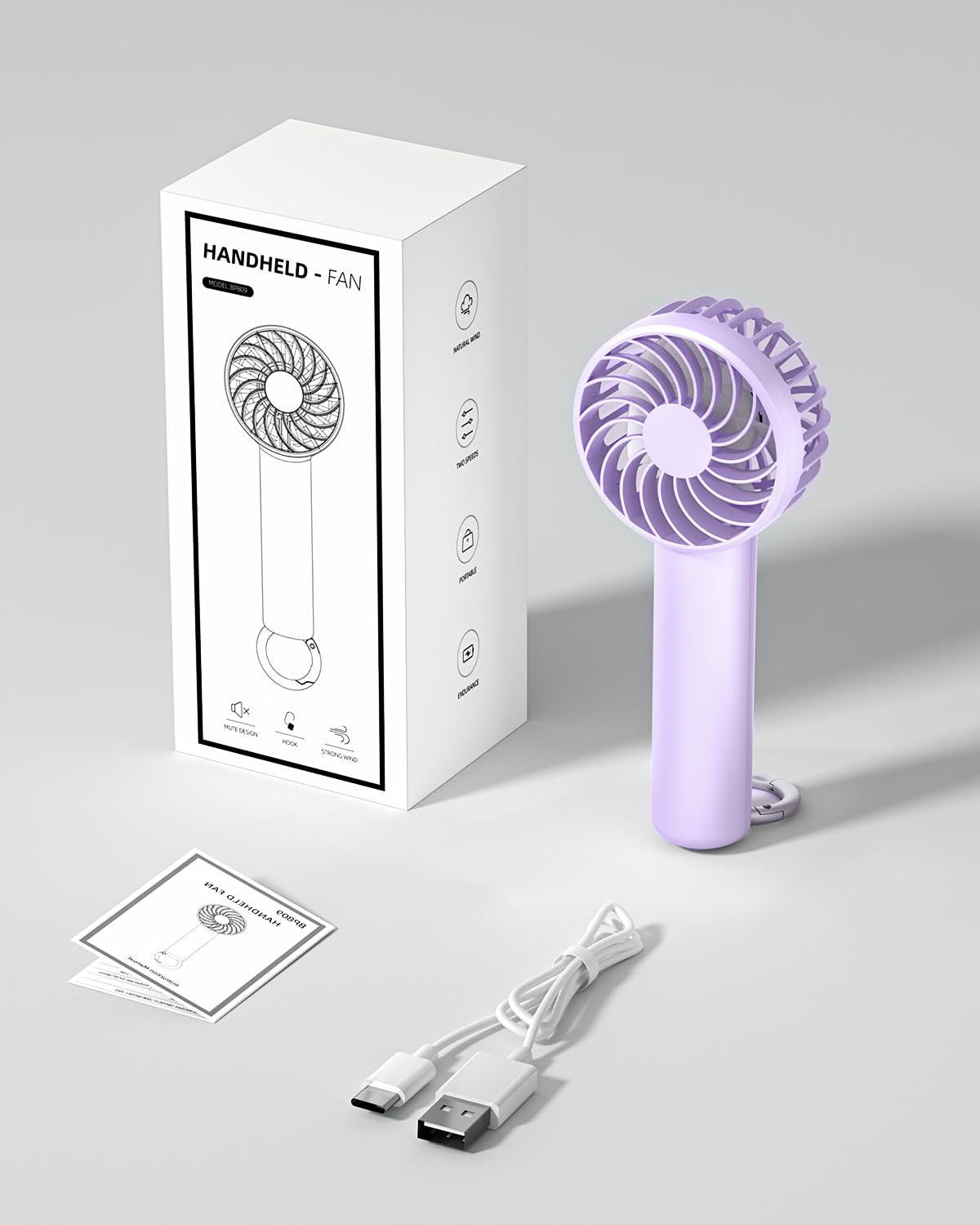 Portable Handheld Fan, Mini Portable Fan, 2000Mah Rechargeable Usb Fan, 3 Speed Personal Small Desk