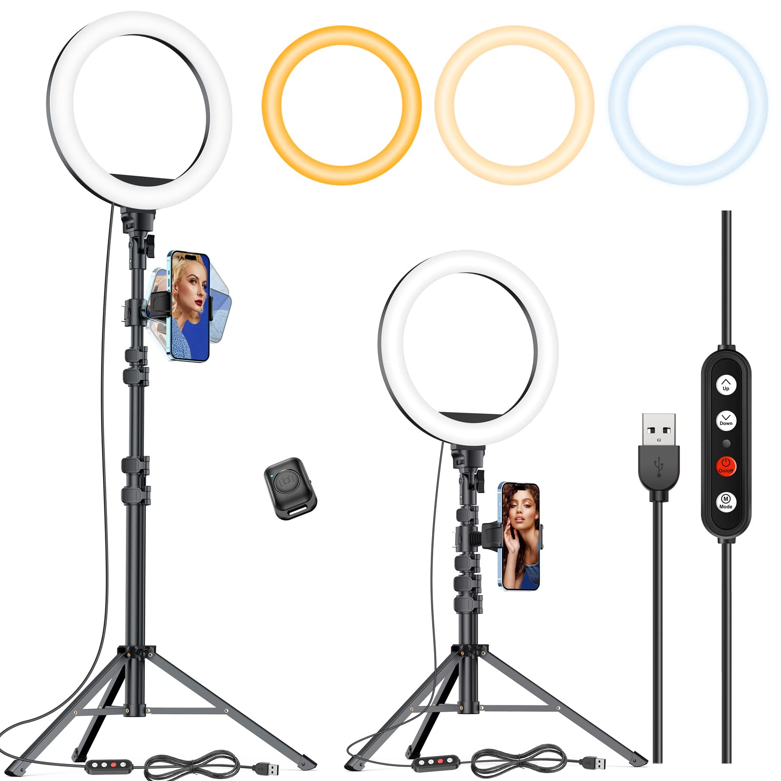 Kaiess 10.2" Selfie Ring Light With 65" Adjustable Tripod Stand & Phone Holder For Live Stream/Makeup, Dimmable Led Ringlight For Tiktok/Youtube/Zoom Meeting/Photography