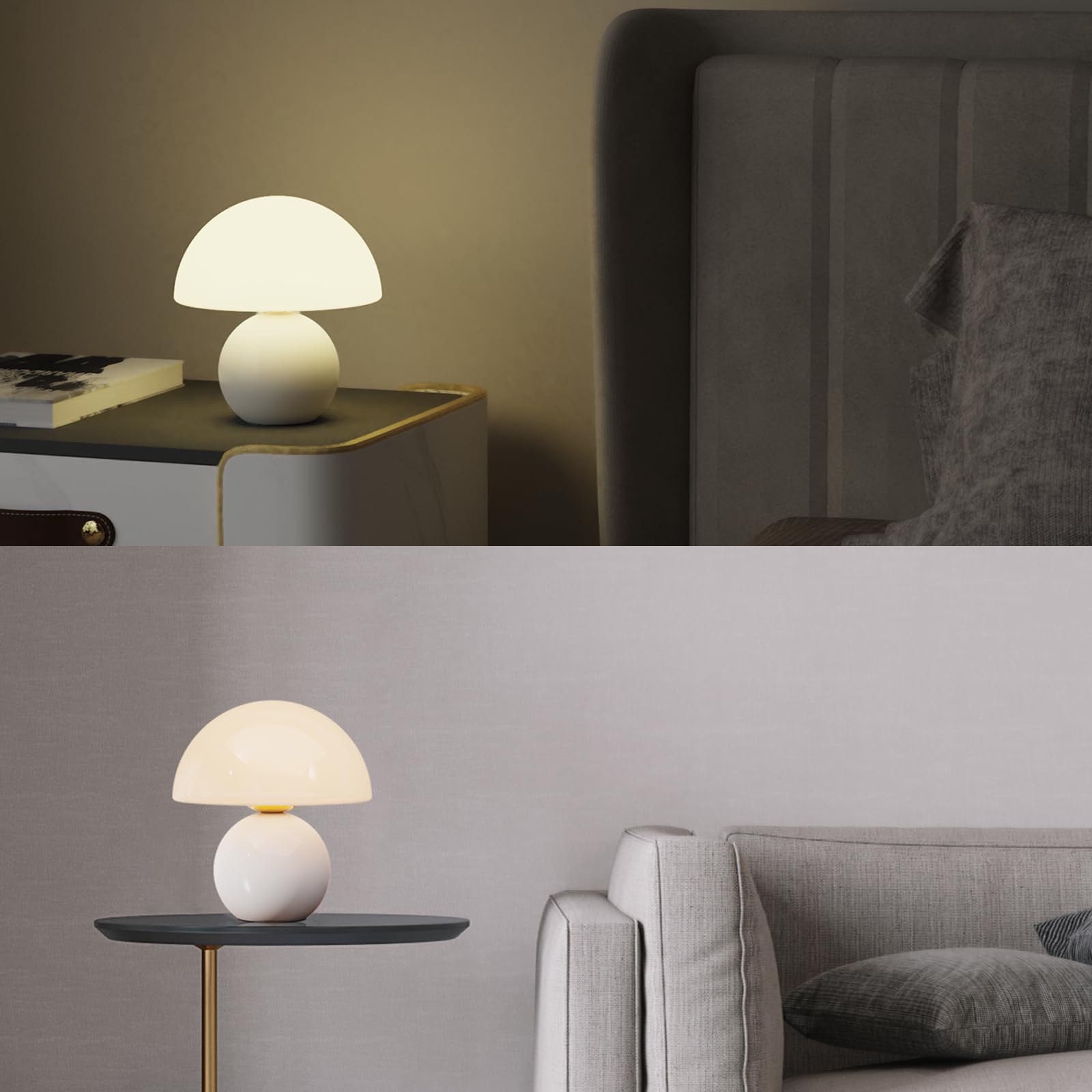 Fnhmsl Mushroom Lamp Mini Table Lamp, Cute Mid Century Modern Decor 3-Colour Button Control Lamp, Vintage Nightstand Lamp, Retro Aesthetic Home Decor For Bedroom,Living Roon Girl