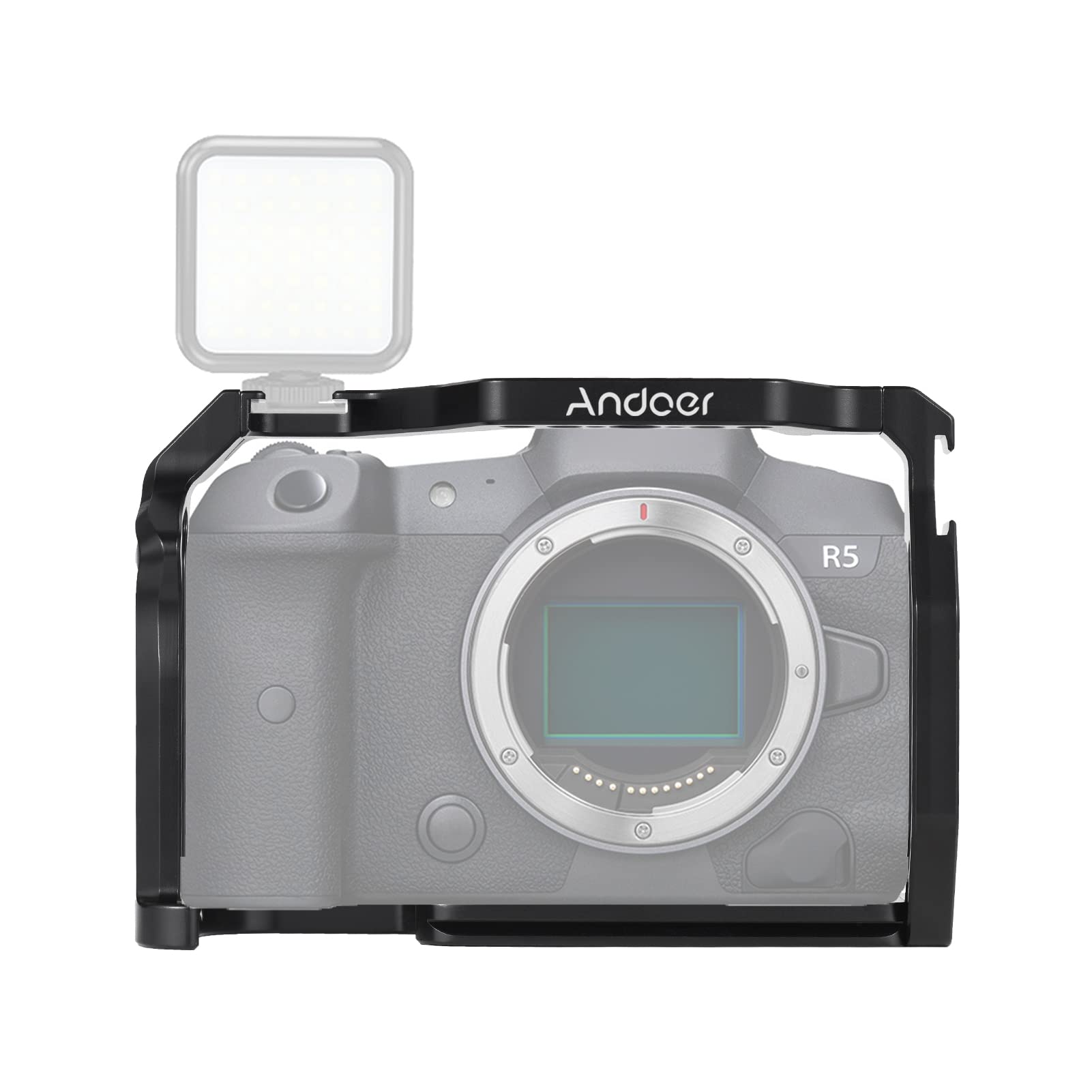 Andoer Camera Cage Aluminum Alloy Camera Video Cage With Dual Cold Shoe Mount Numerous 1/4 Inch & 3/8 Inch Threads Replacement For Canon R5/R6/R6 Ii