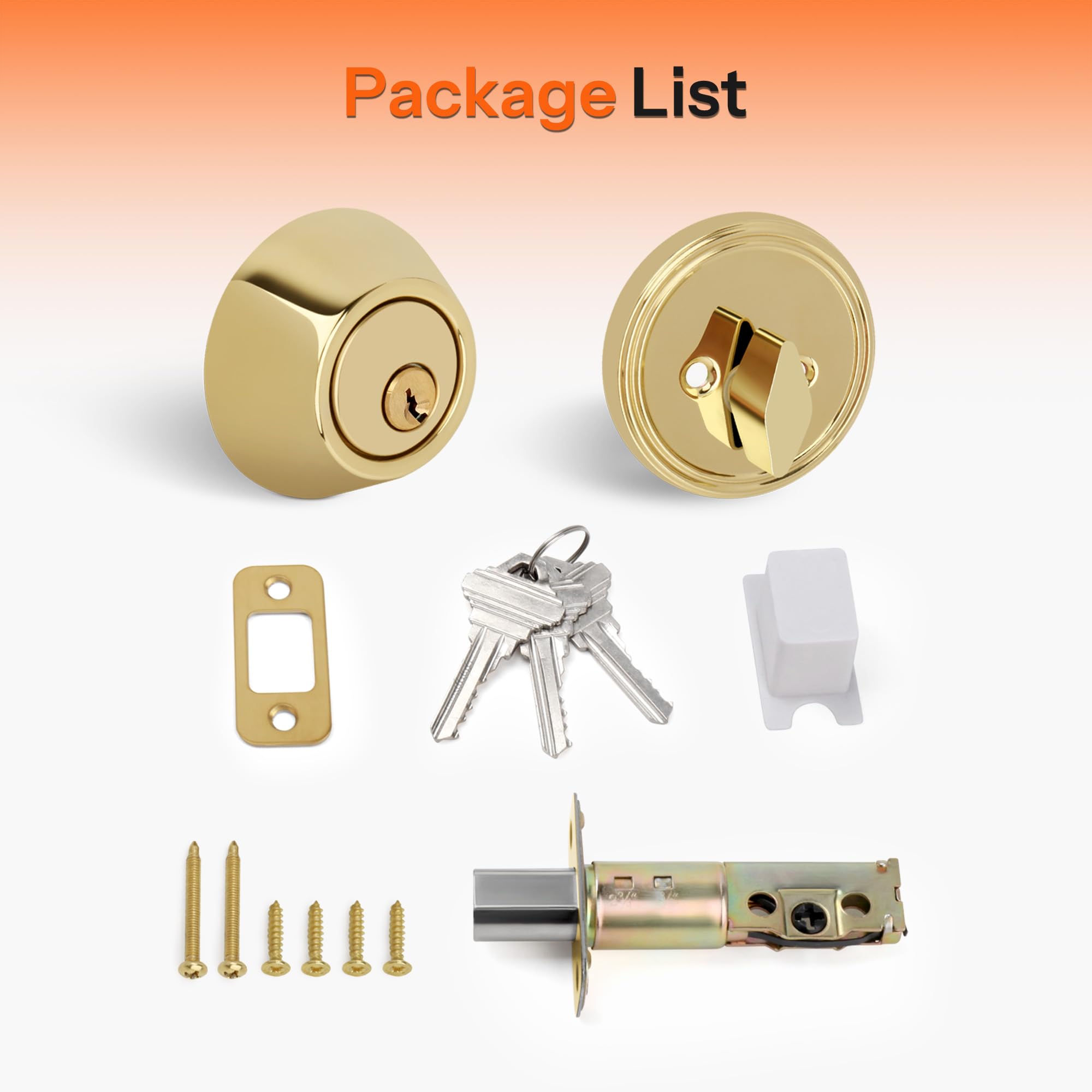 Gaurqiah Keyed Single Cylinder Deadbolt Lock For Exterior, Round Design Dead Bolt For Front Door And Entrance Door, Polished Brass