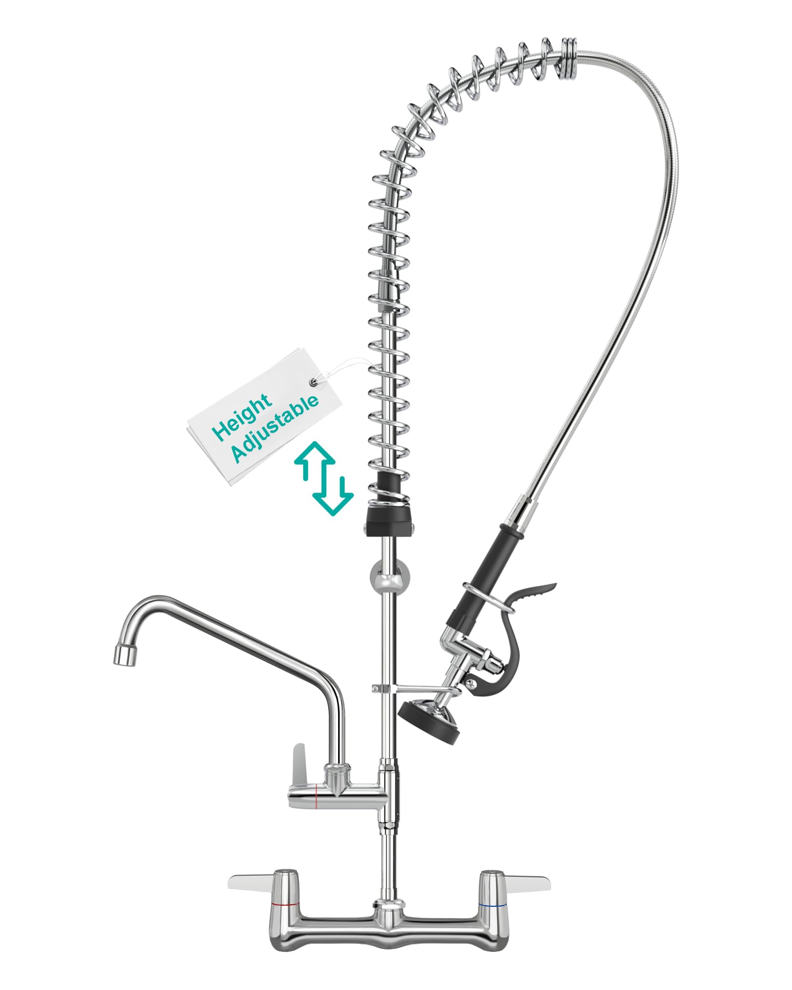 Rnatflu Commercial Faucet With Sprayer Wall Mount : 8 Inch Center Commercial Sink Faucet For Restaurant Industrial Kitchen- Height Adjustable (33-42 Inch) 3 Compartment Sink (Black Sprayer)