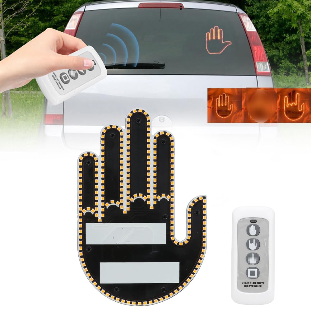 Zcchesong Gesture Led Finger Lights With Remote Control,Wireless Battery Powered Gesture Hand Light For Car Road Mate Hand Adhesive Backed Velcro Installation Hand Light For Car Window