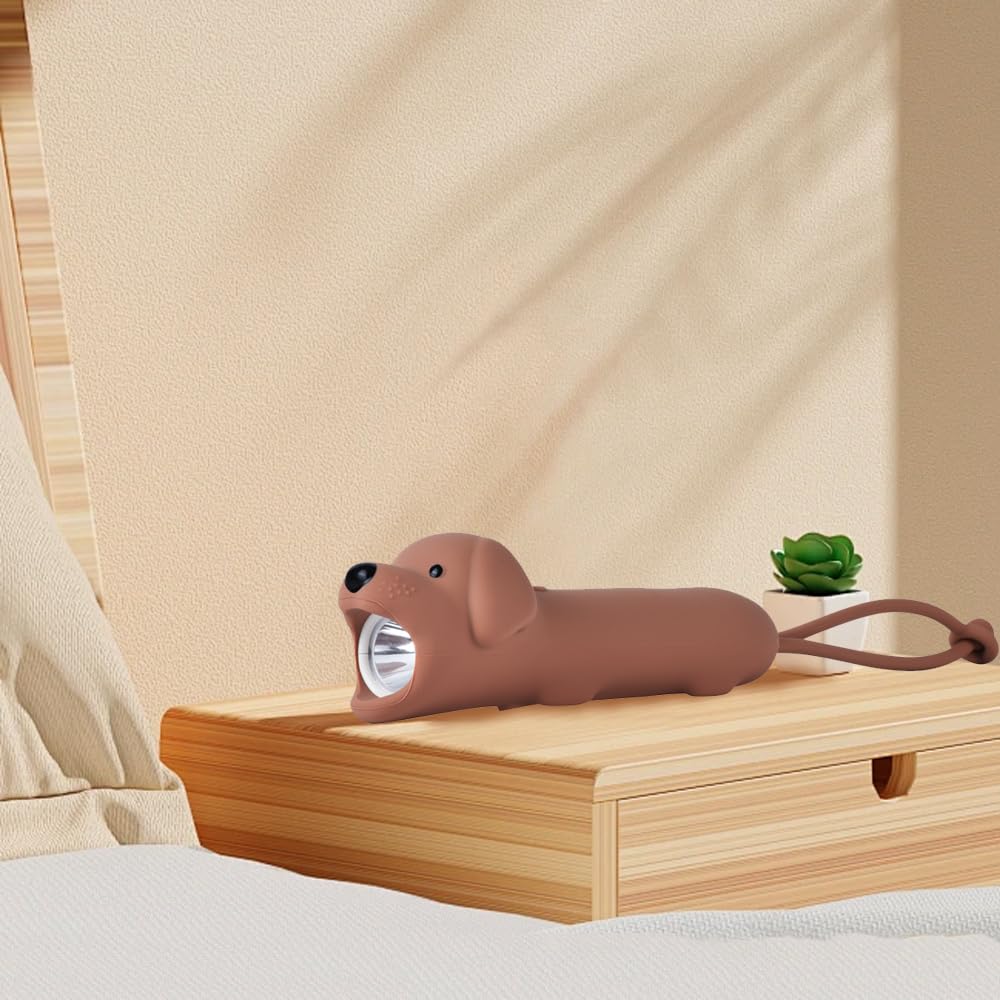 Yzyoe Rechargeable Puppy Led Flashlight, Cute Dog Animal Shaped Silicone Flashlight, Comfortable Touch Lasting Press To Adjust Brightness Portable Outdoor Lighting Creative Light.