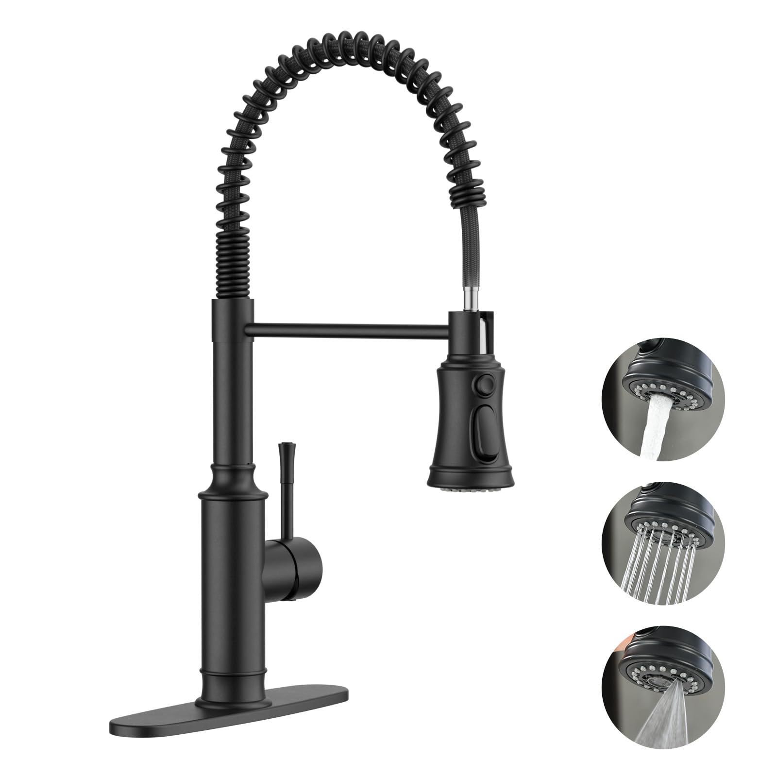 Appaso Kitchen Faucets With Pull Down Sprayer, Single Handle High Arc Matte Black Kitchen Faucet, Stainless Steel Faucet For Kitchen Sink, 20 Inch Pull Out Kitchen Faucets With Deck Plate