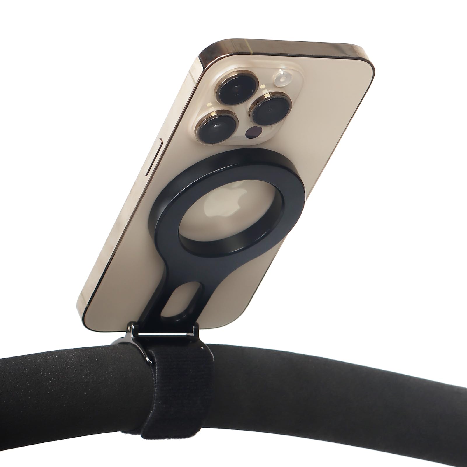 Vugosson Magnetic Phone Holder For Stroller Bar, Compatible With Magsafe (Strong Magnet) - 180° Adjustable For Gym, Home Fitness Bikes, Shopping Cart, With Adjustable Strap, All Phone (Magnetic Ring Included)