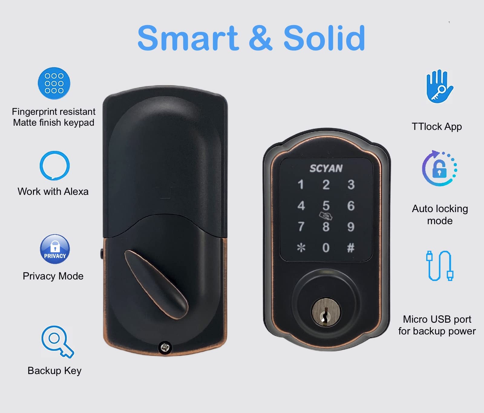 Scyan Smart Deadbolt Lock, D1 Deadbolt With Touchscreen Keypad, Keyless Entry Door Lock, Auto Locking, For Home, Airbnb, Rental House (Aged Bronze)